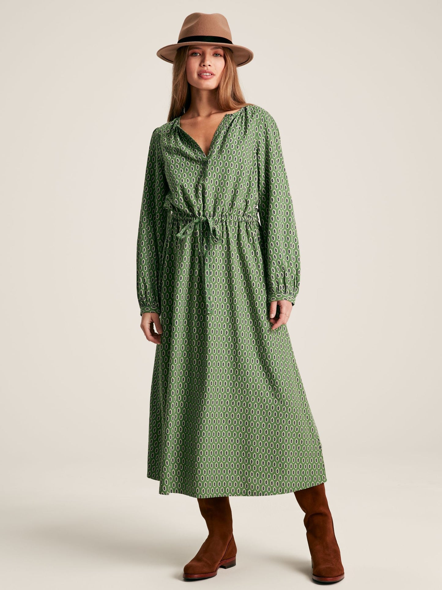 Imogen Green Long Sleeve Belted Midi Dress