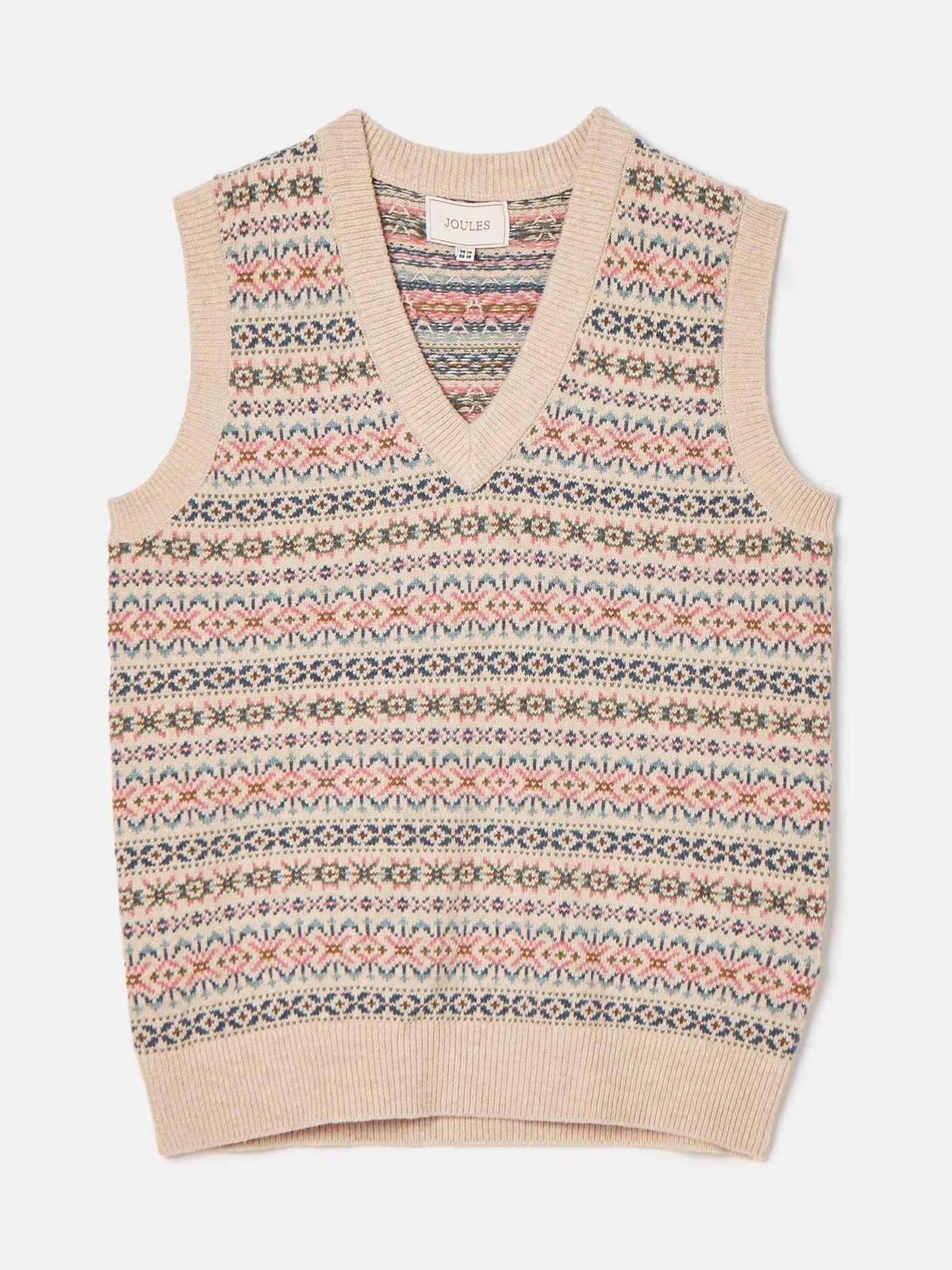 Islay Oatmeal V Neck Fair Isle Knitted Vest