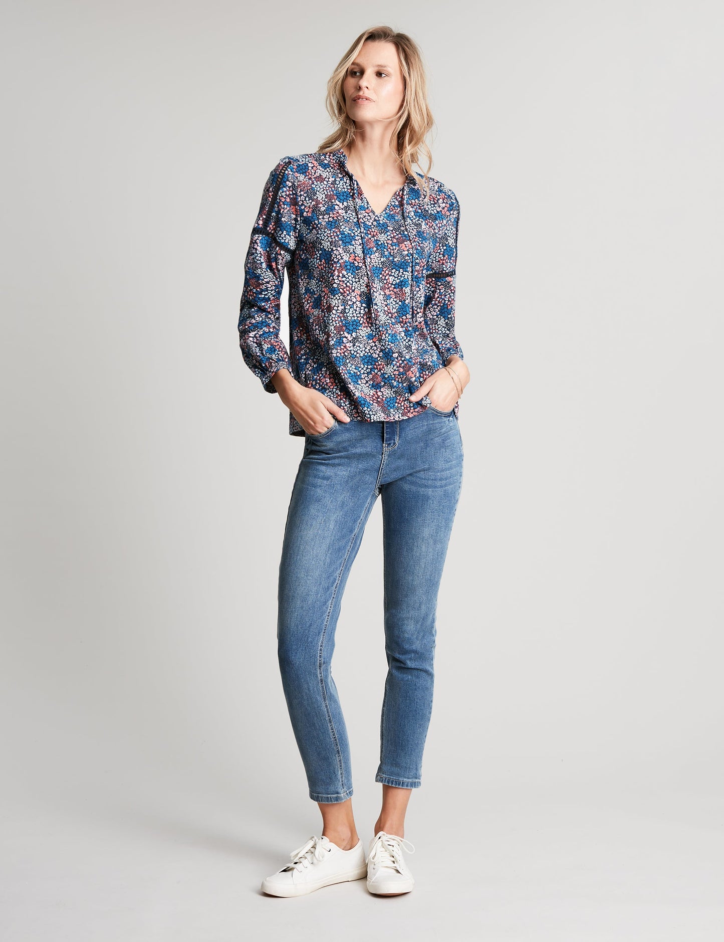 Frances Cut Detail Blouse - Navy Ditsy