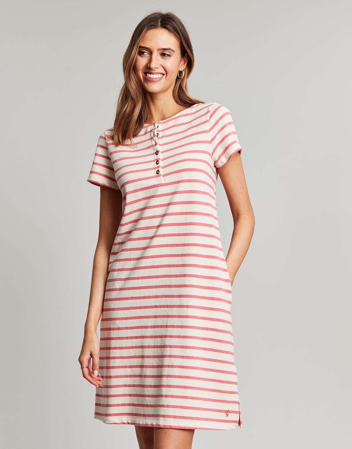 Kea Henley Dress - Coral Stripe