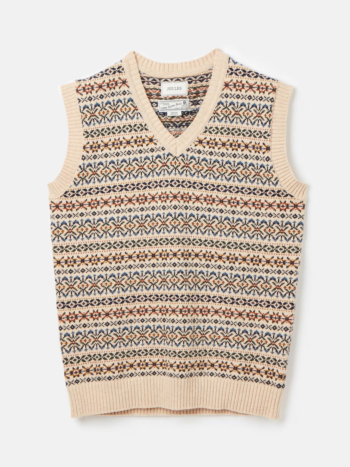 Fair Isle Cream Knitted Vest Contains Merino Wool