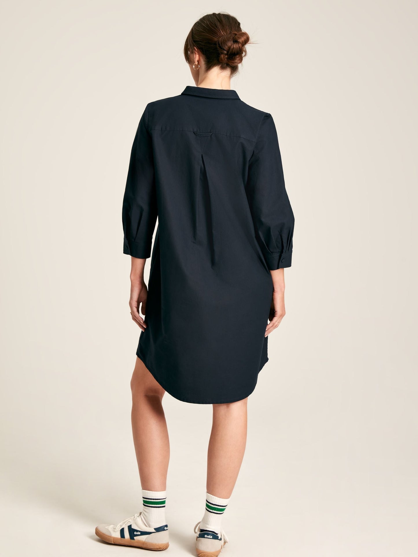 Marlowe Navy Shirt Dress with Nehru Collar