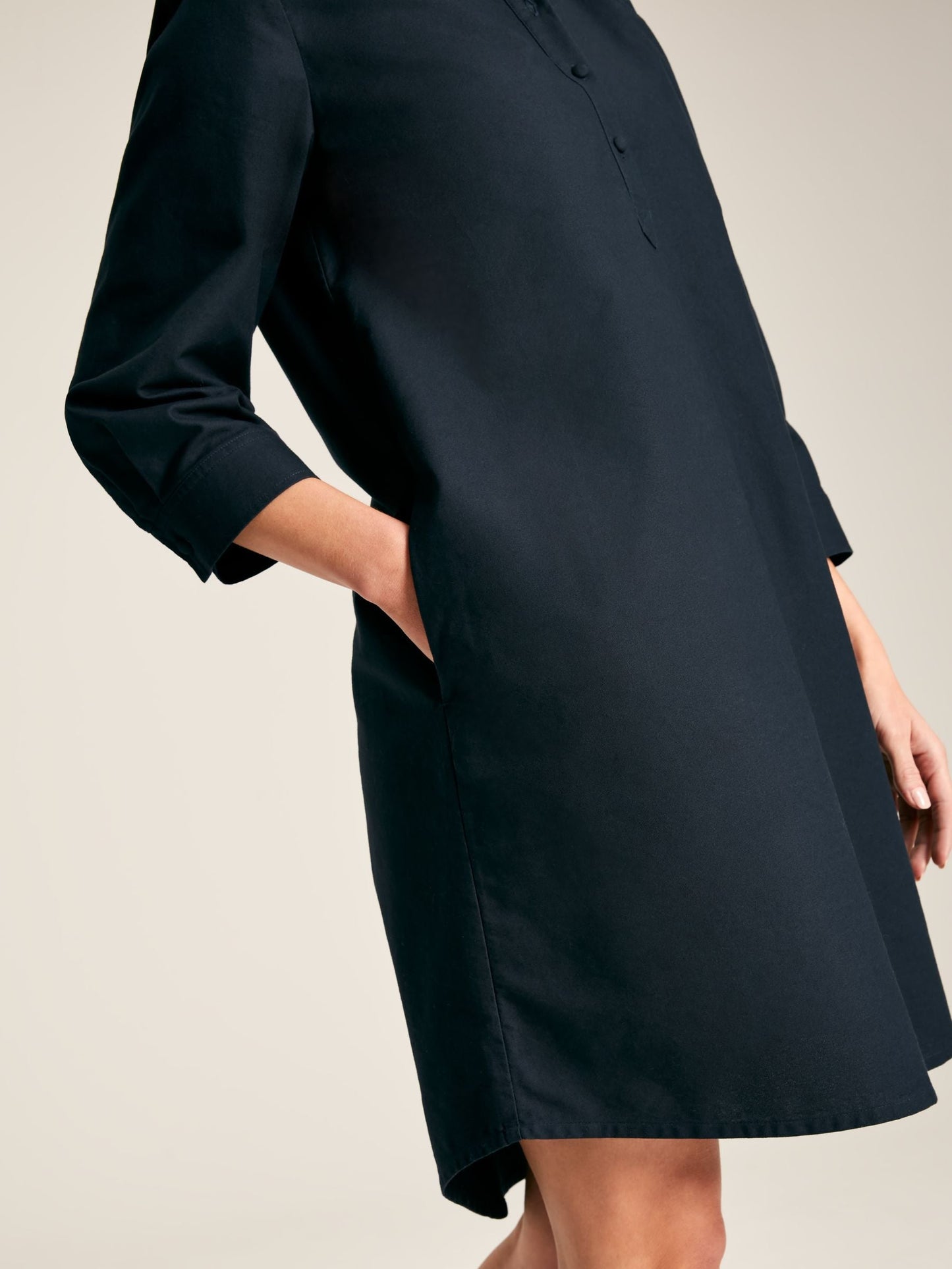 Marlowe Navy Shirt Dress with Nehru Collar