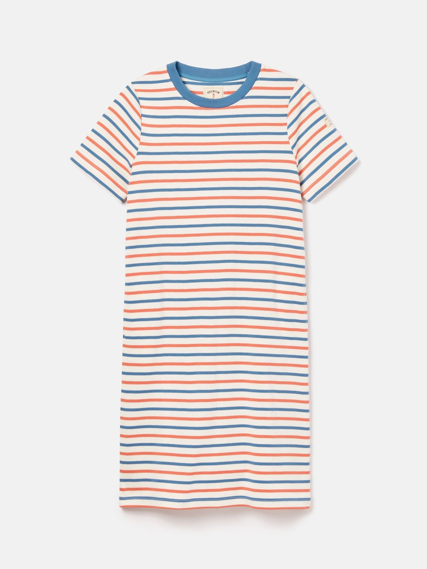 Eden Coral & Blue Striped Short Sleeve Jersey Dress With Pockets