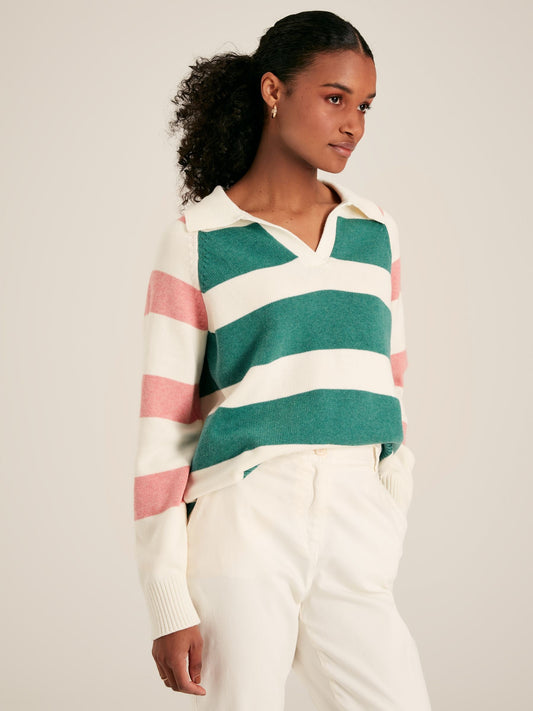 Marion Pink/Green Striped Jumper with Collar