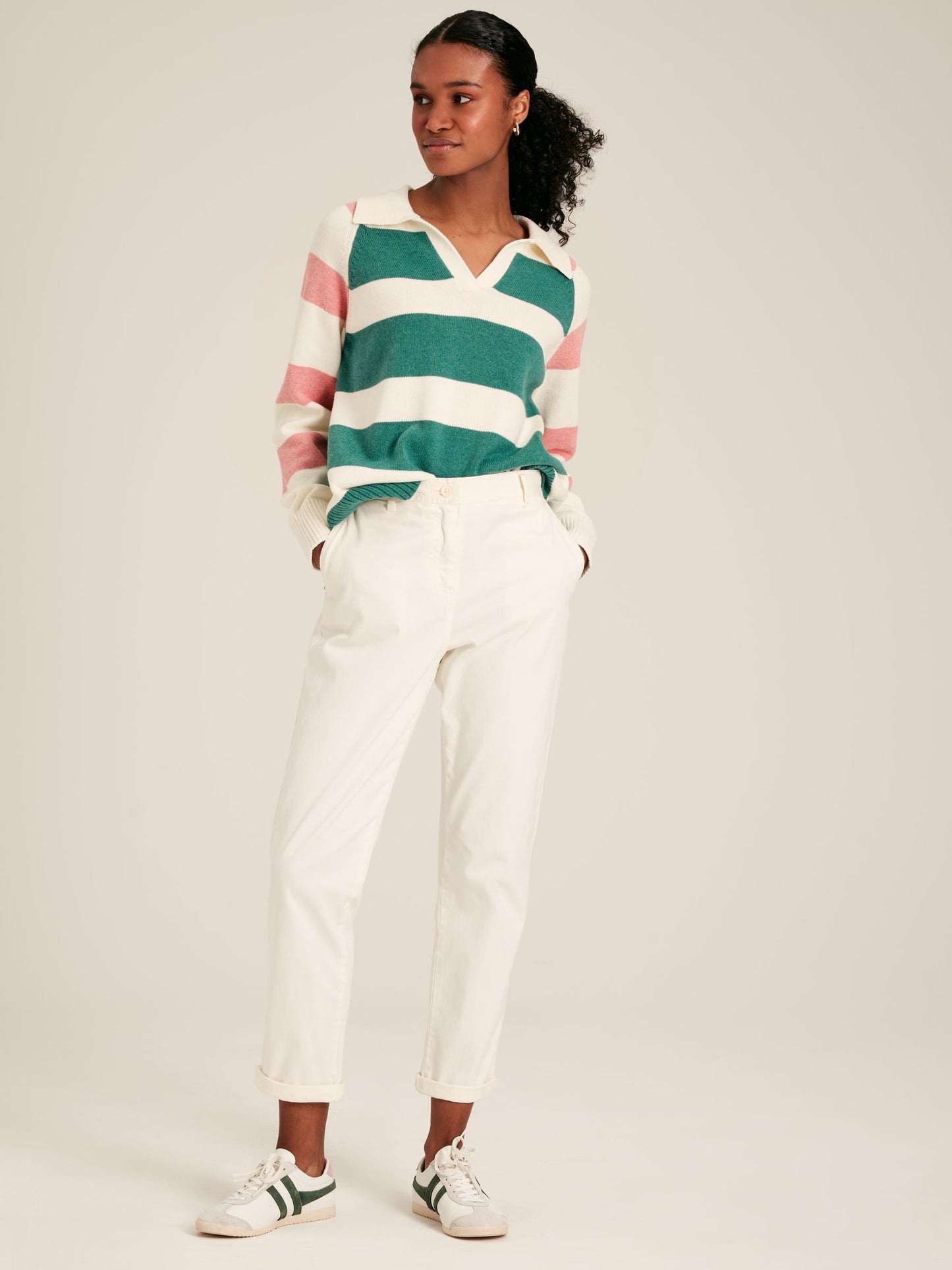 Marion Pink/Green Striped Jumper with Collar