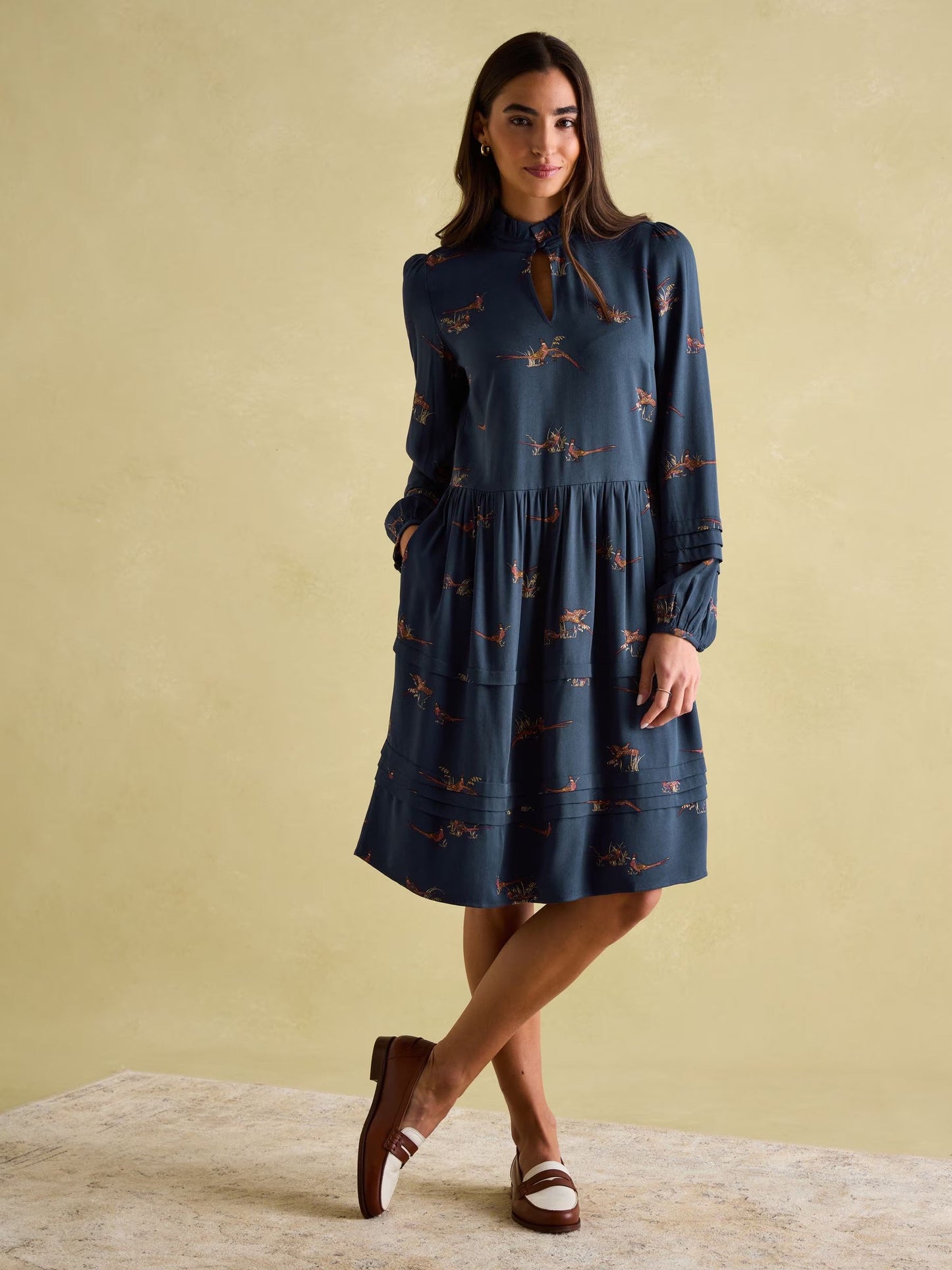 Petunia Navy Frill Neck Dress