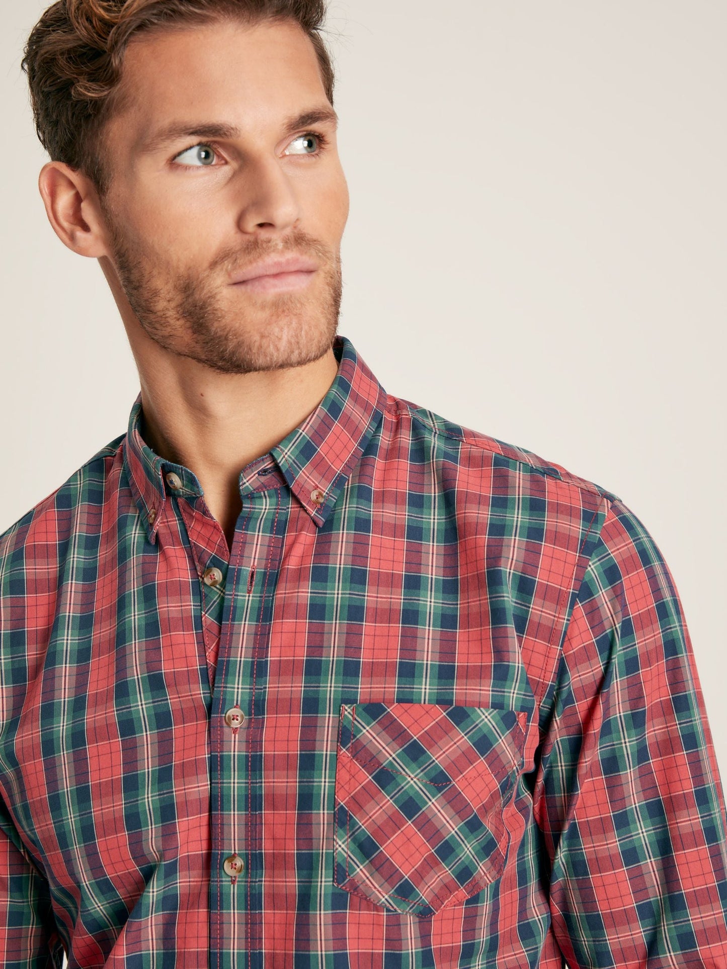 Goodridge Long Sleeve Classic Fit Poplin Shirt - Red