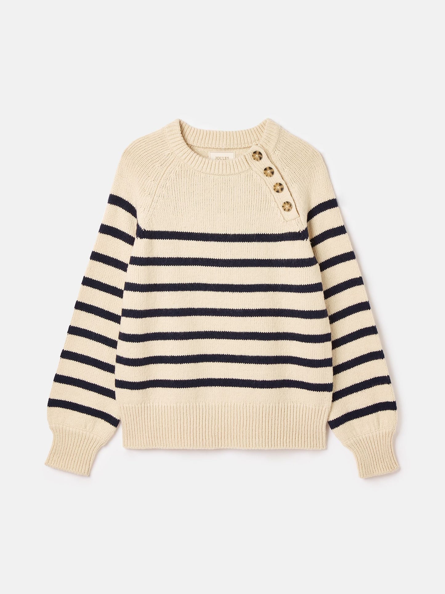 Agnes Cream & Navy Striped Button Neck Jumper