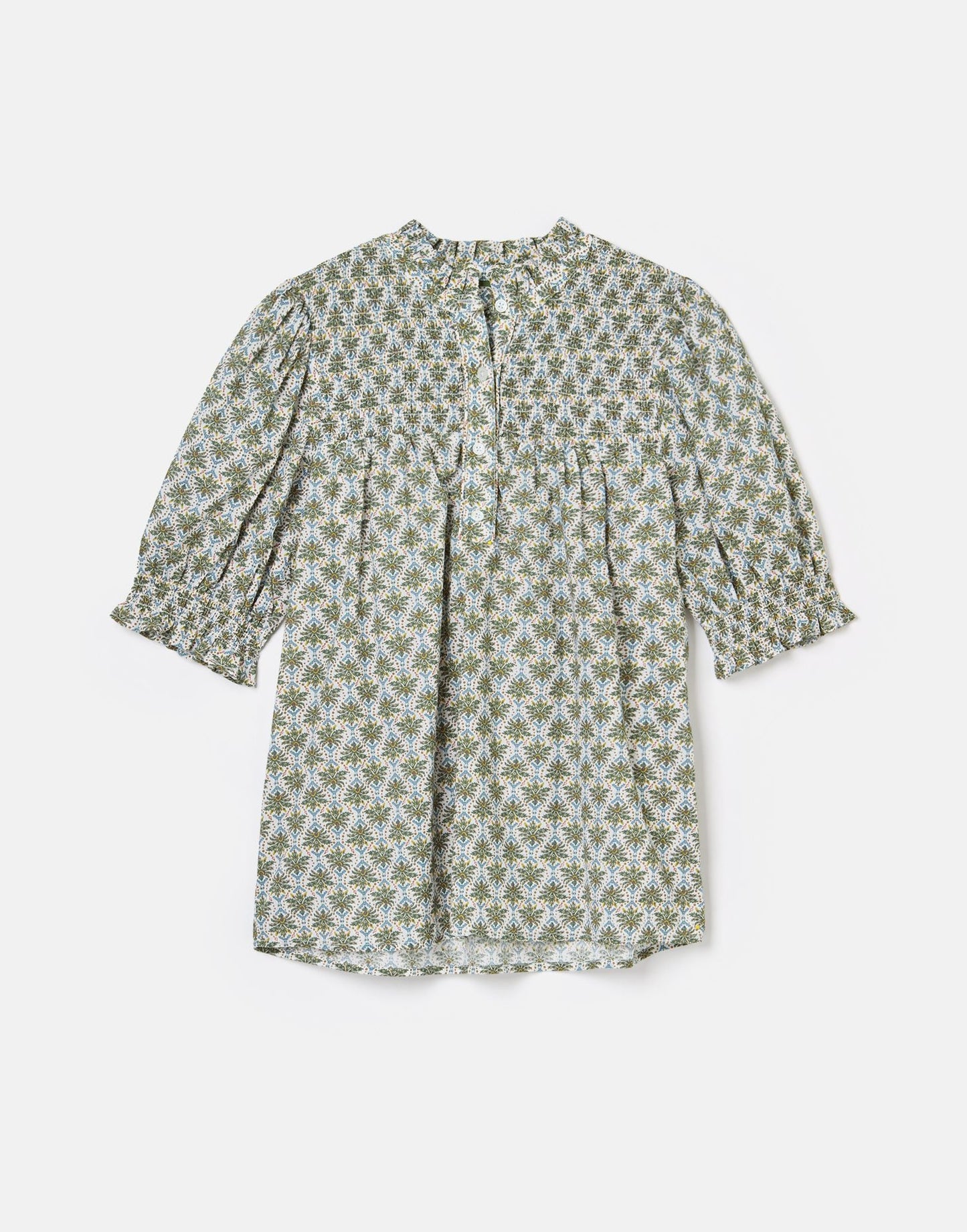 Silvia Green Frill Neck Smocked Blouse