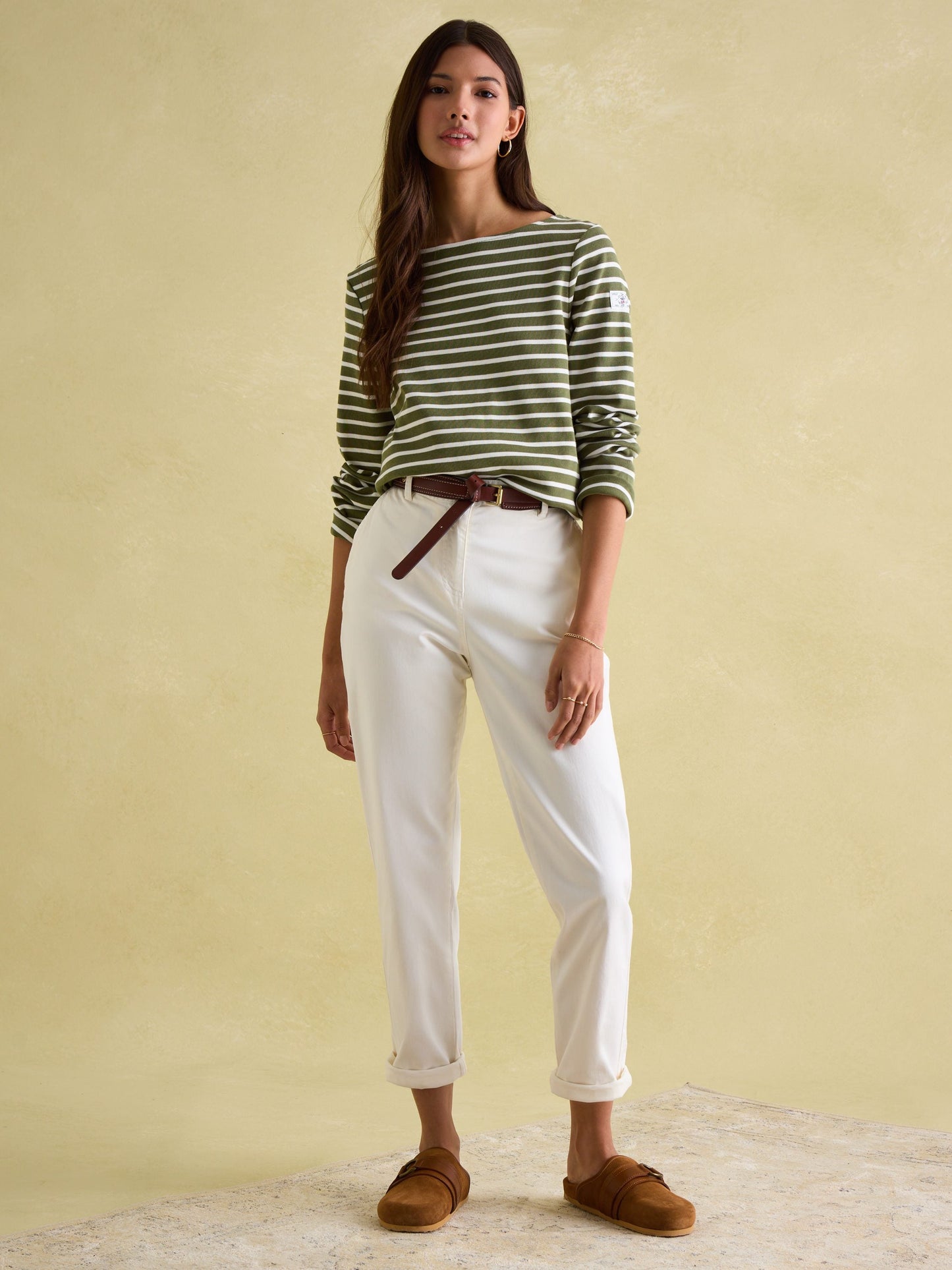 New Harbour Green stripe Boat Neck Breton Top