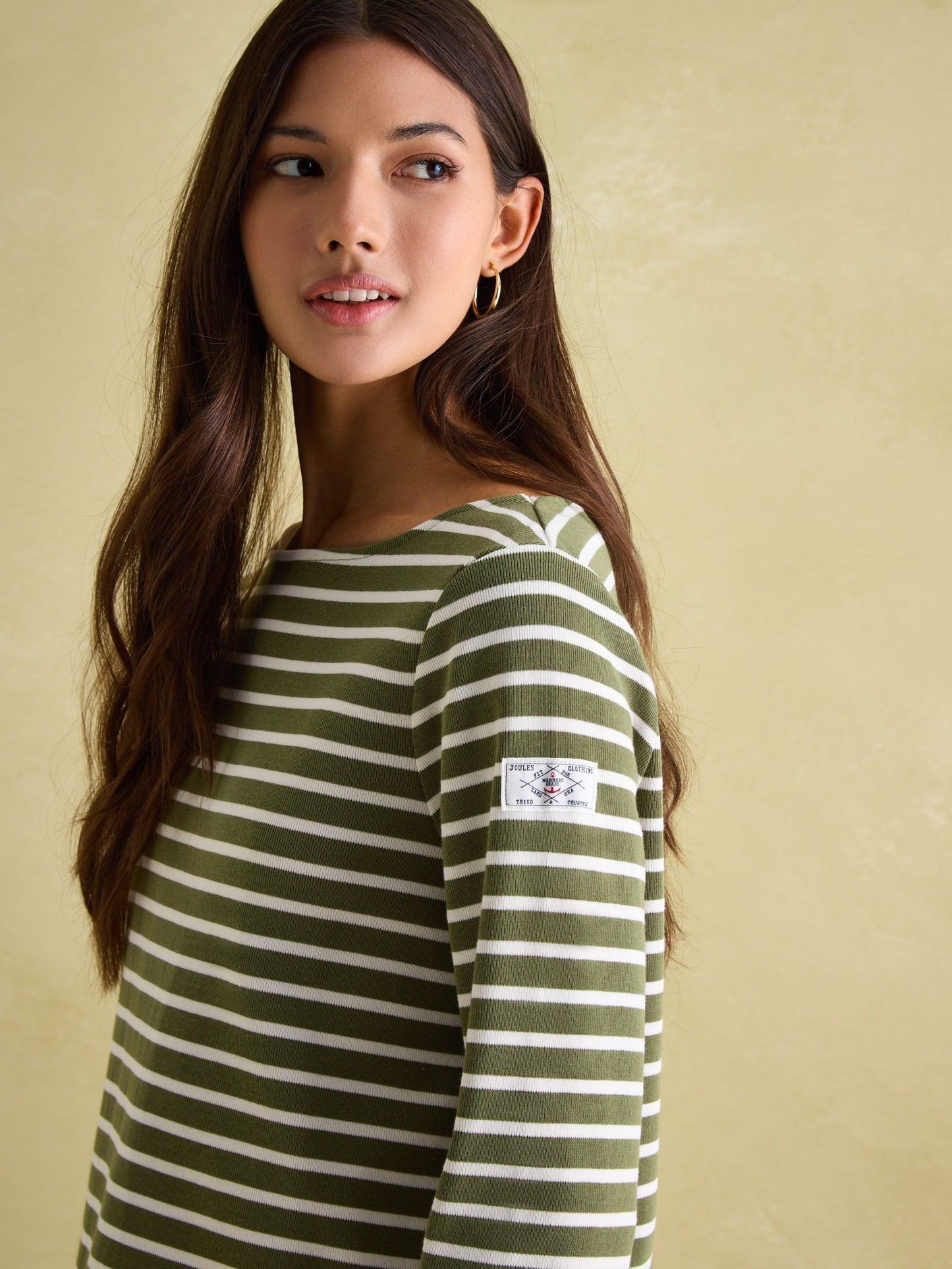 New Harbour Green stripe Boat Neck Breton Top