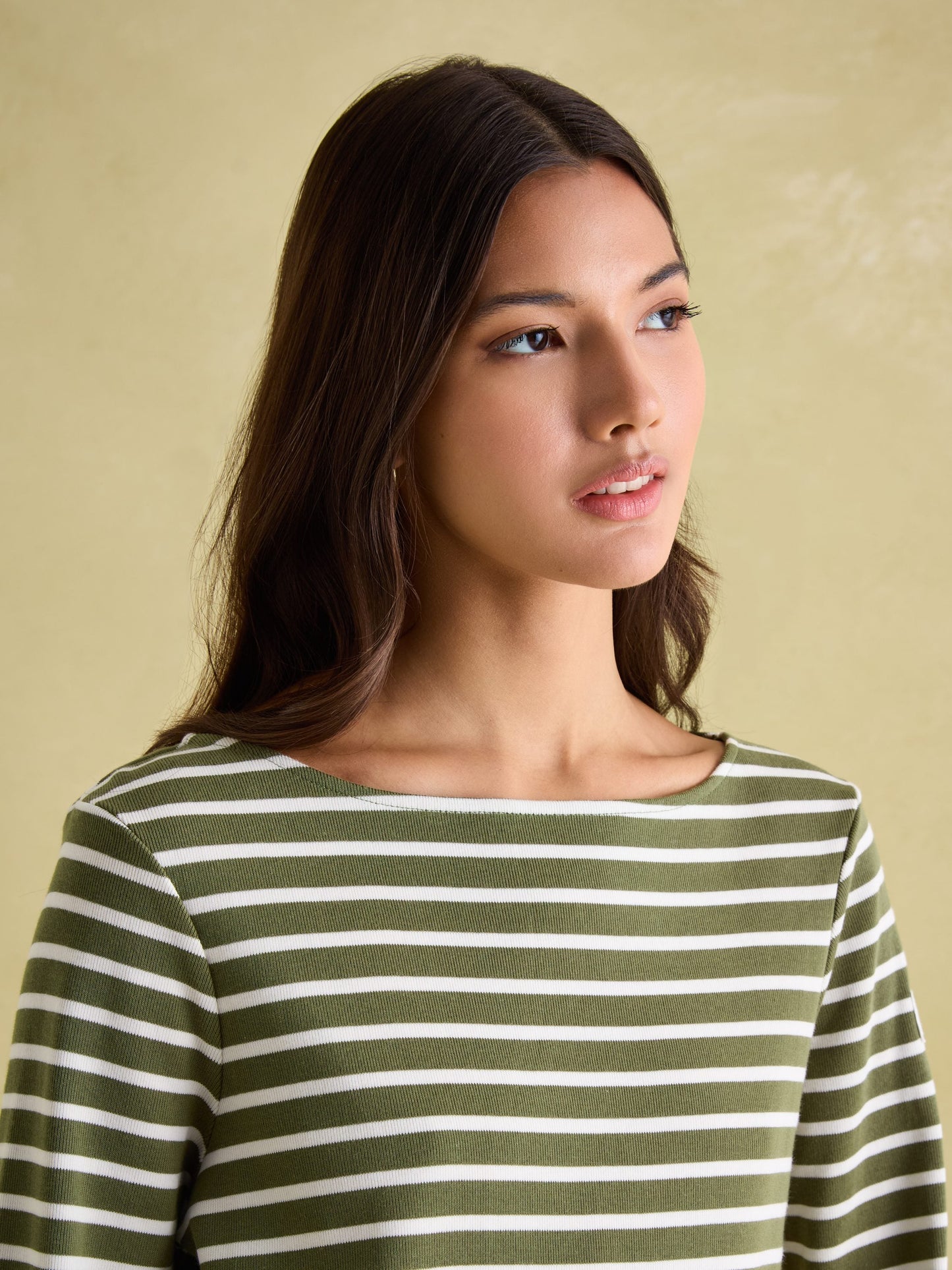 New Harbour Green stripe Boat Neck Breton Top