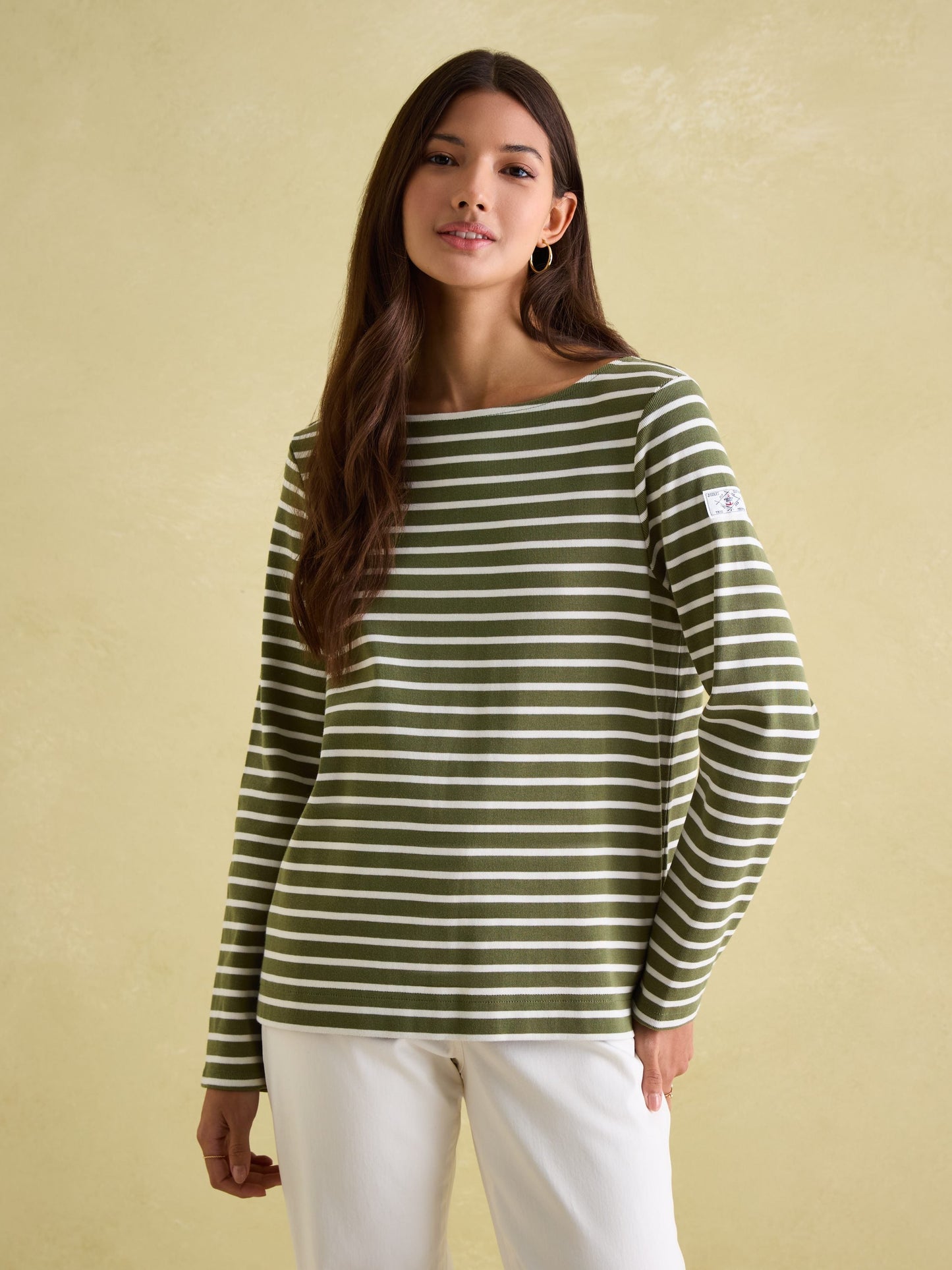 New Harbour Green stripe Boat Neck Breton Top