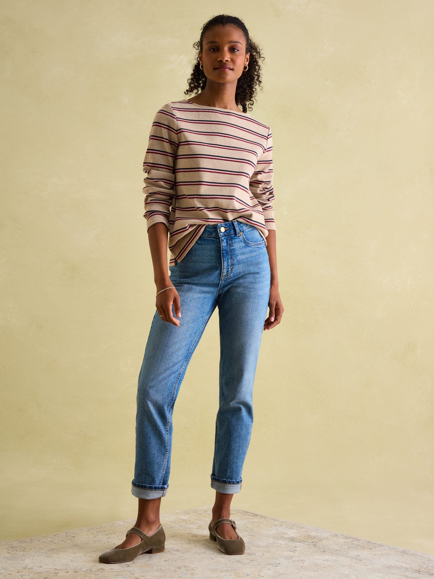 New Harbour Oat multi Boat Neck Breton Top