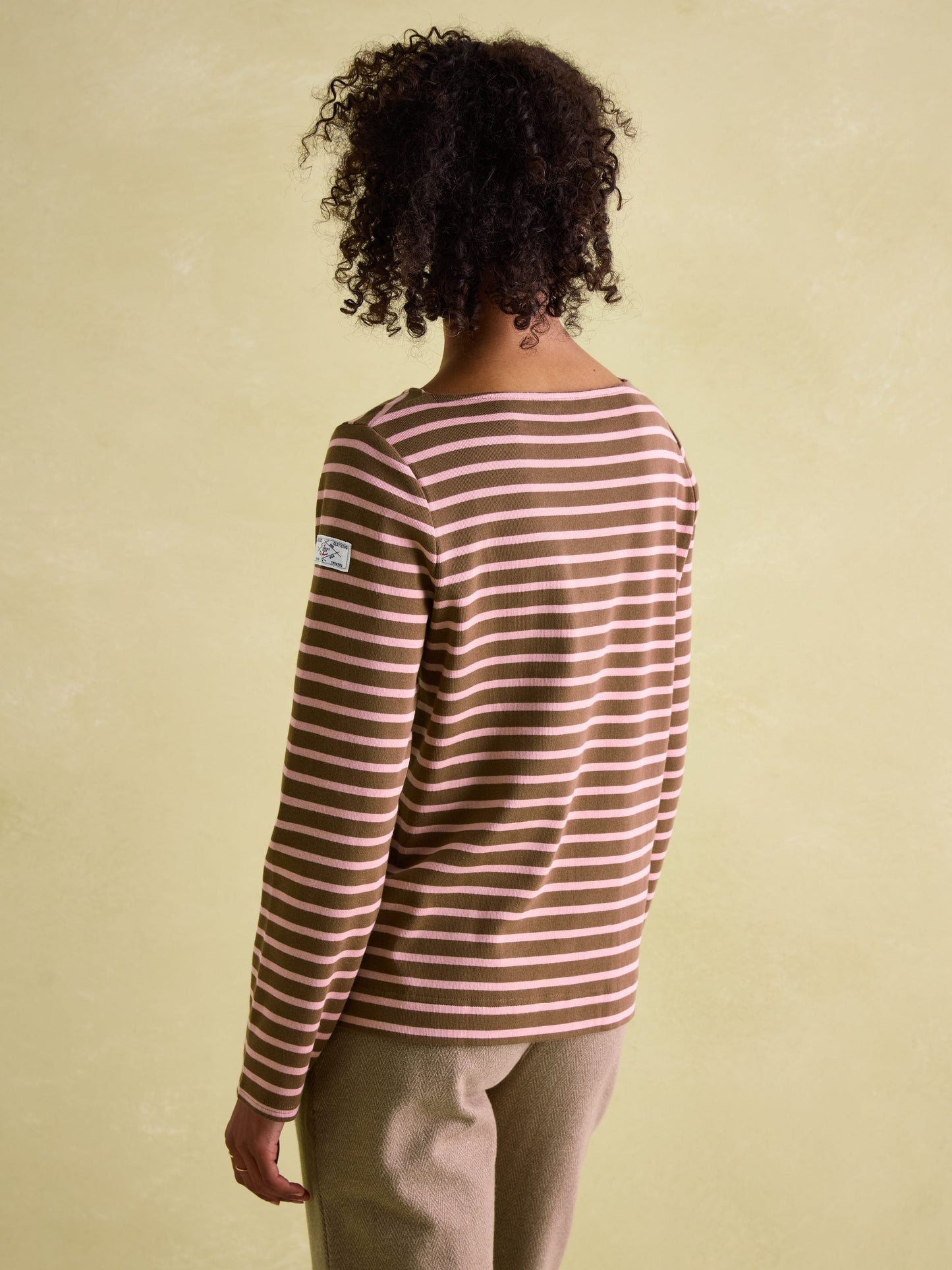 New Harbour Chocolate Brown pink Boat Neck Breton Top