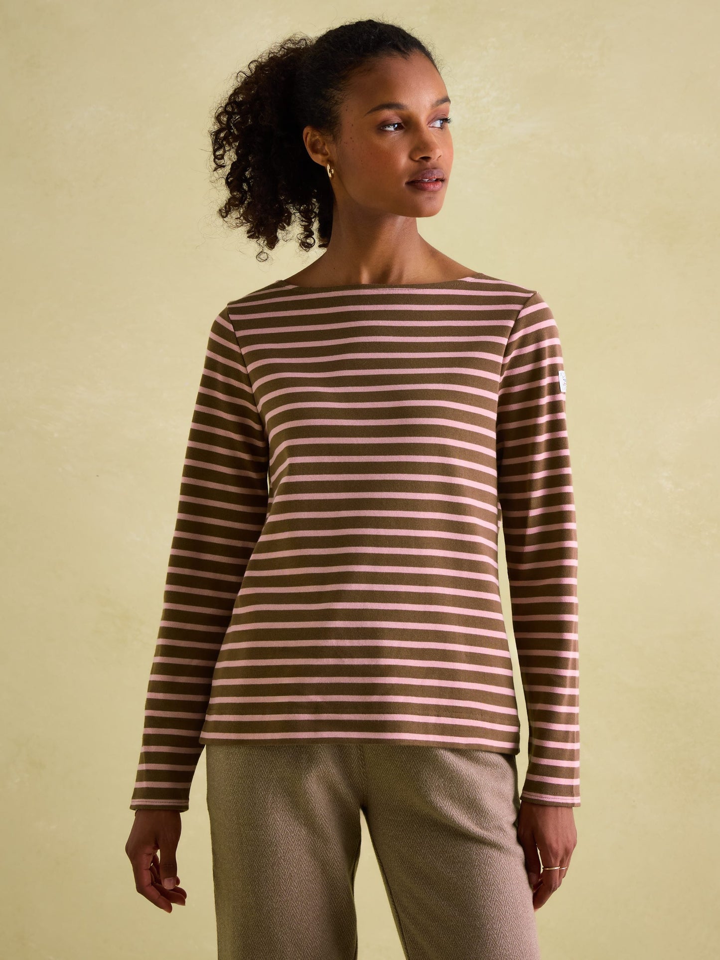 New Harbour Chocolate Brown pink Boat Neck Breton Top