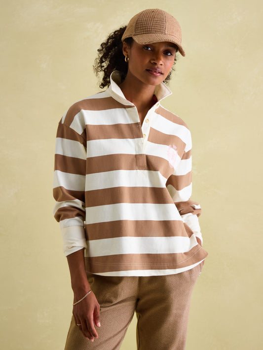 Lara Tan Brown Boxy Fit Rugby Shirt