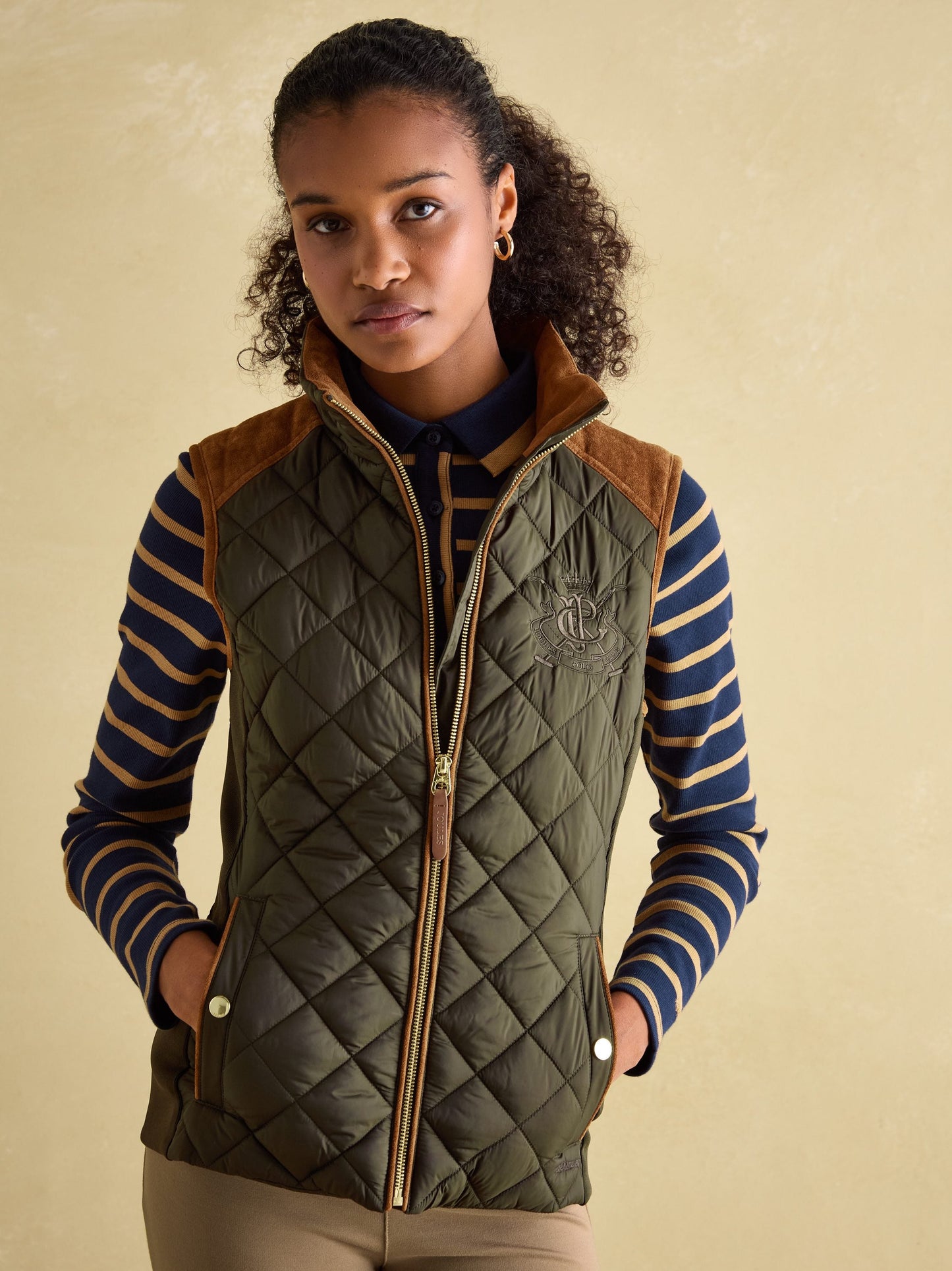 Braemar Luxe Khaki Green Showerproof Diamond Quilted Gilet