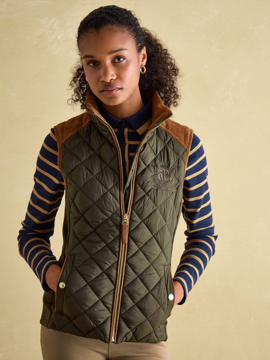 Braemar Luxe Khaki Green Showerproof Diamond Quilted Gilet