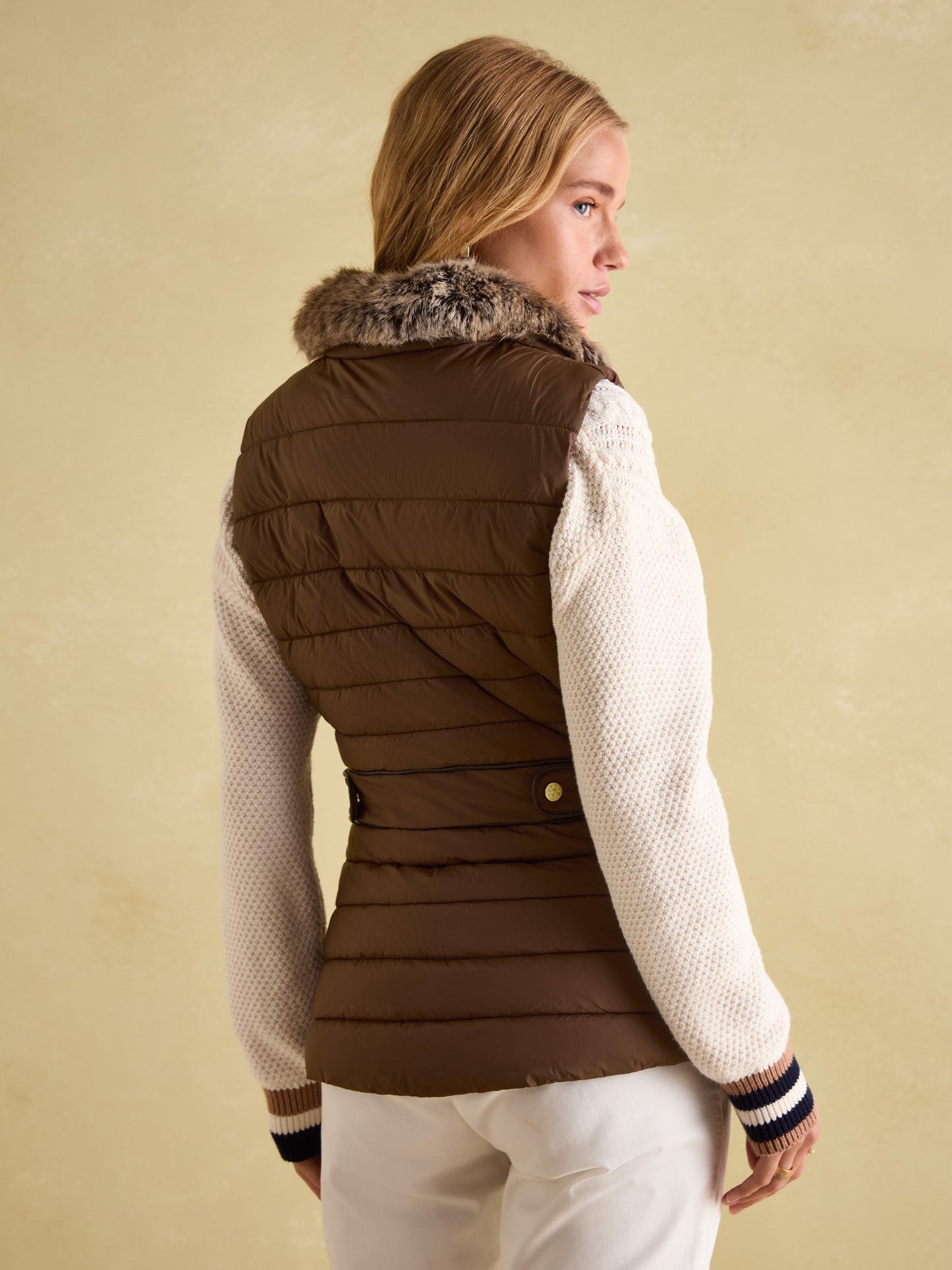 Beckley Brown Padded Showerproof Gilet With Detachable Faux Fur Collar