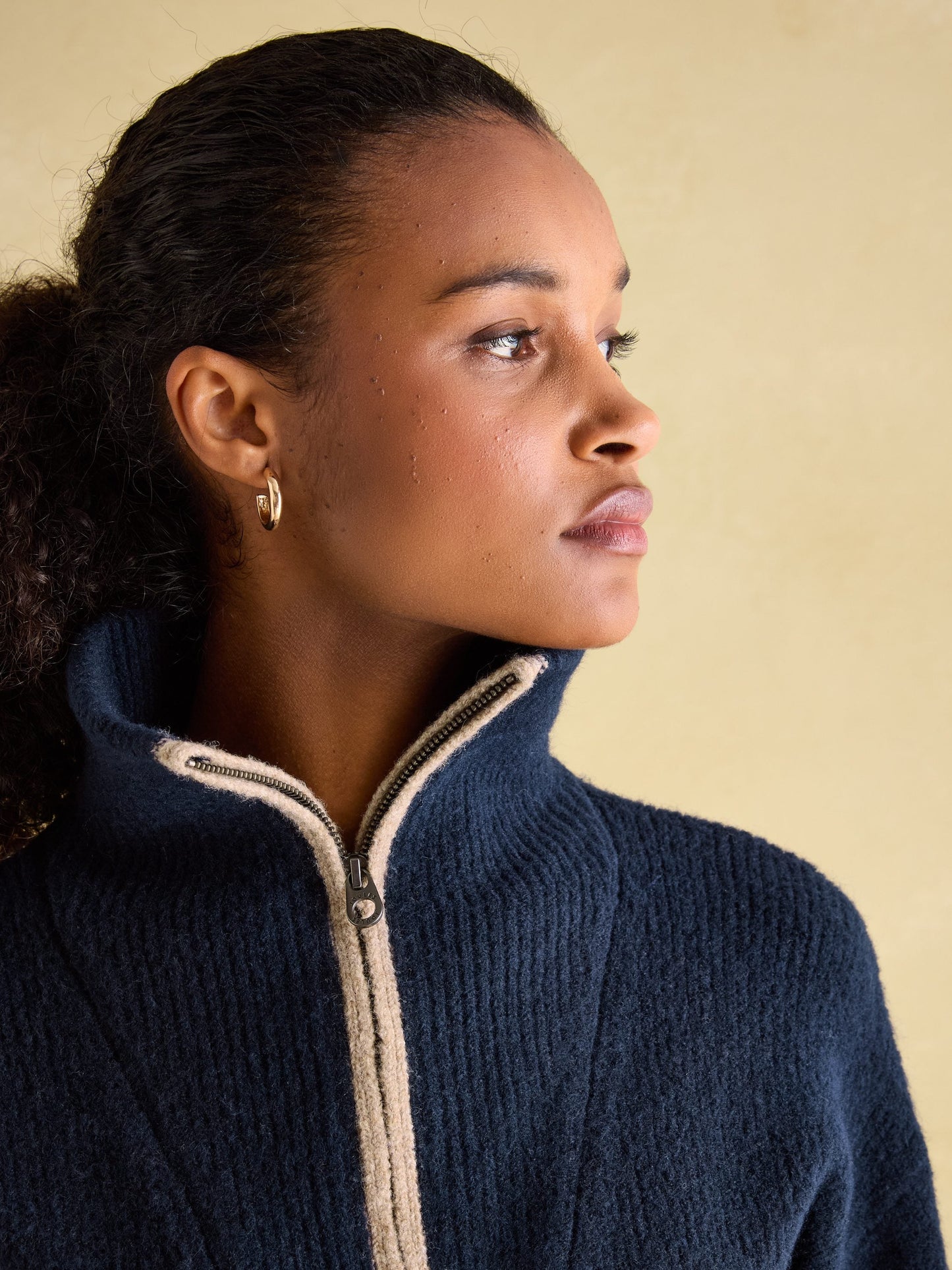 Elmore Navy Knitted Quarter Zip Jumper