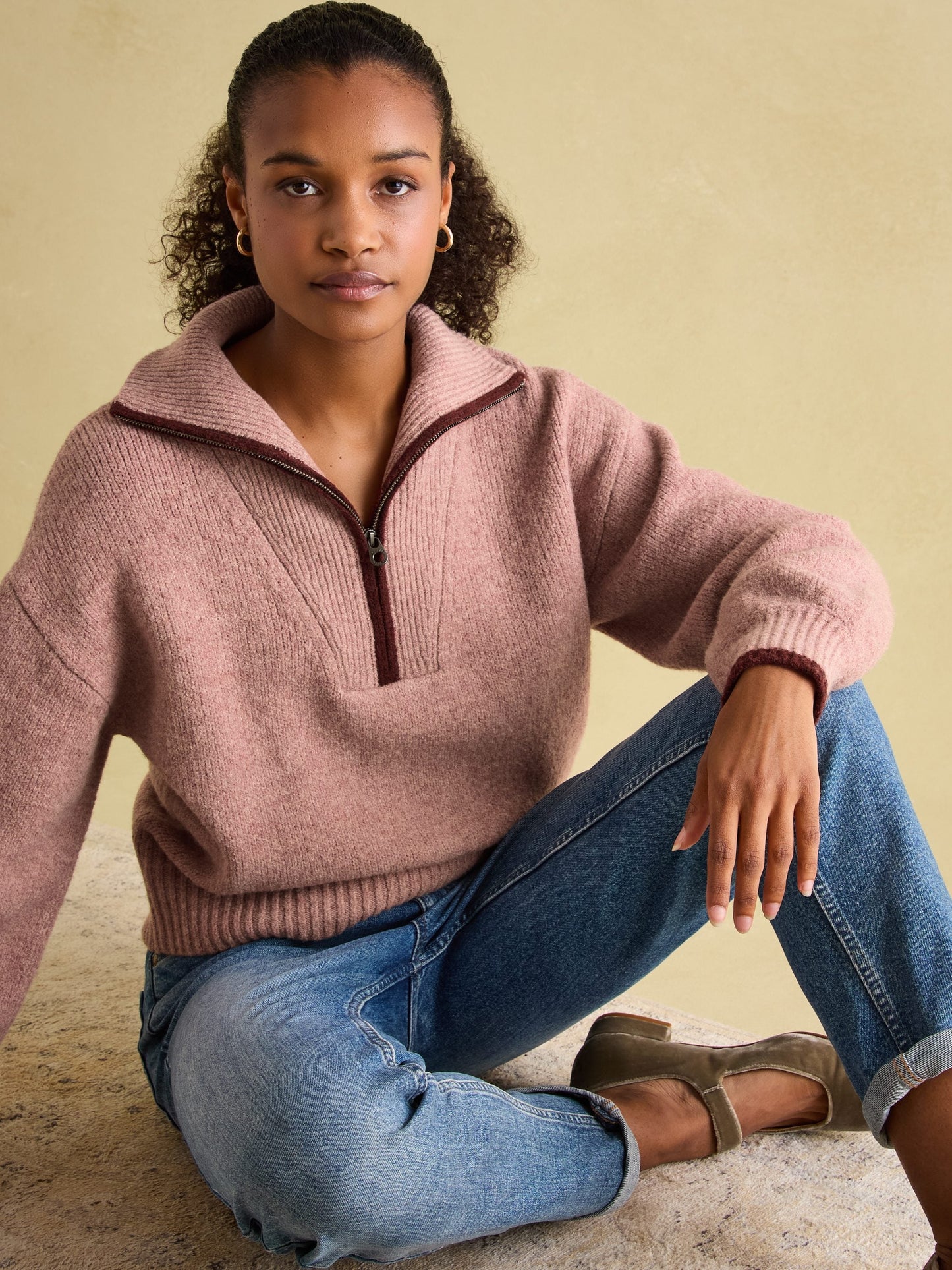 Elmore Pink Knitted Quarter Zip Jumper