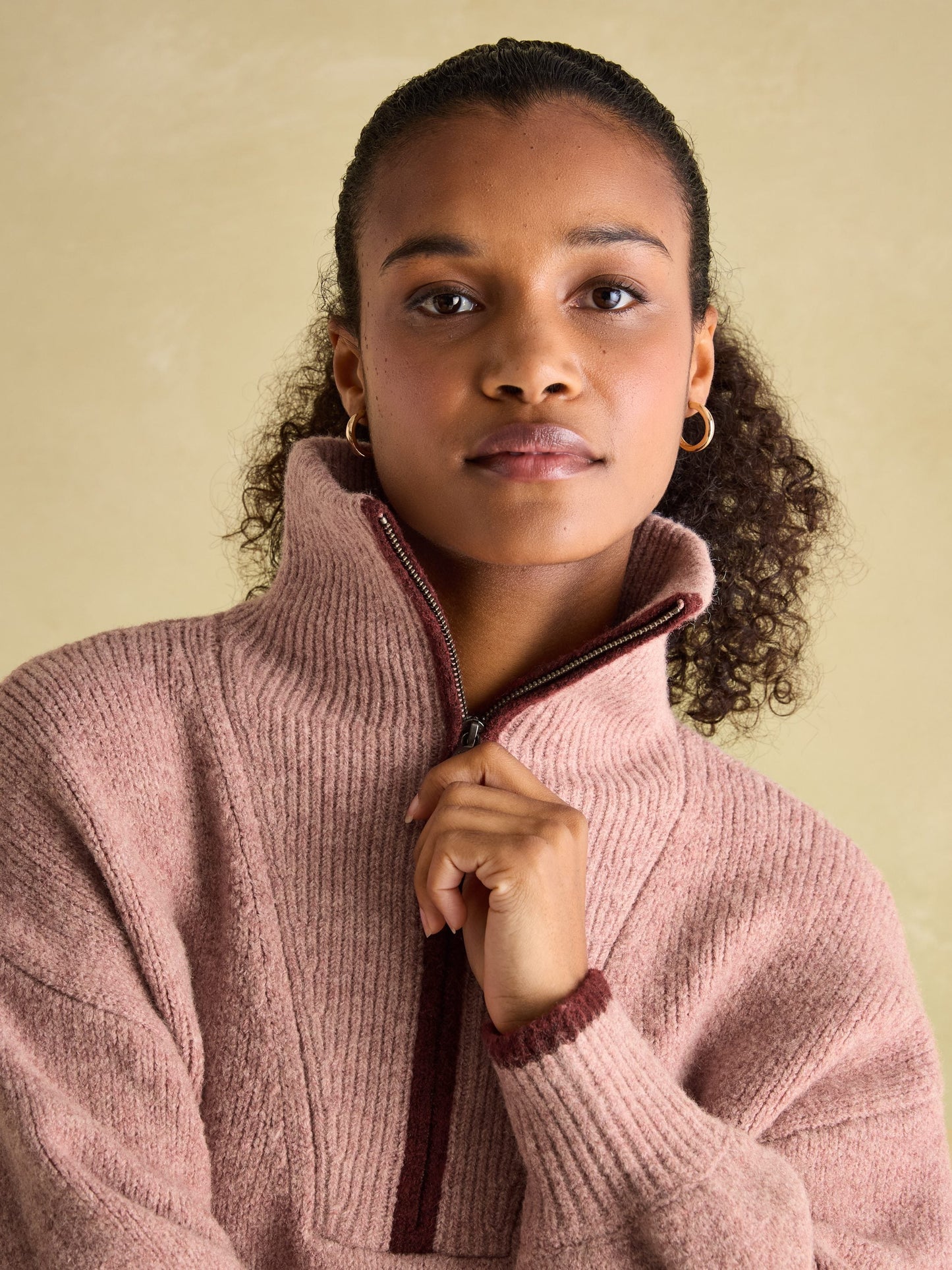 Elmore Pink Knitted Quarter Zip Jumper