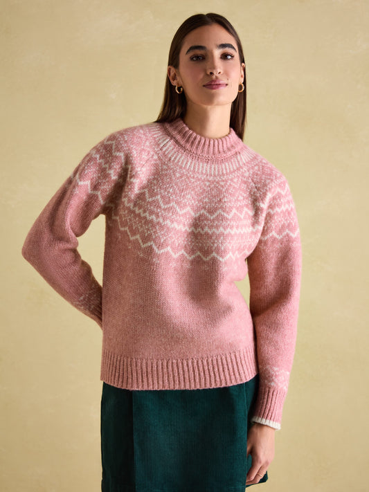 Charlotte Pink Crew Neck Fair Isle Jumper