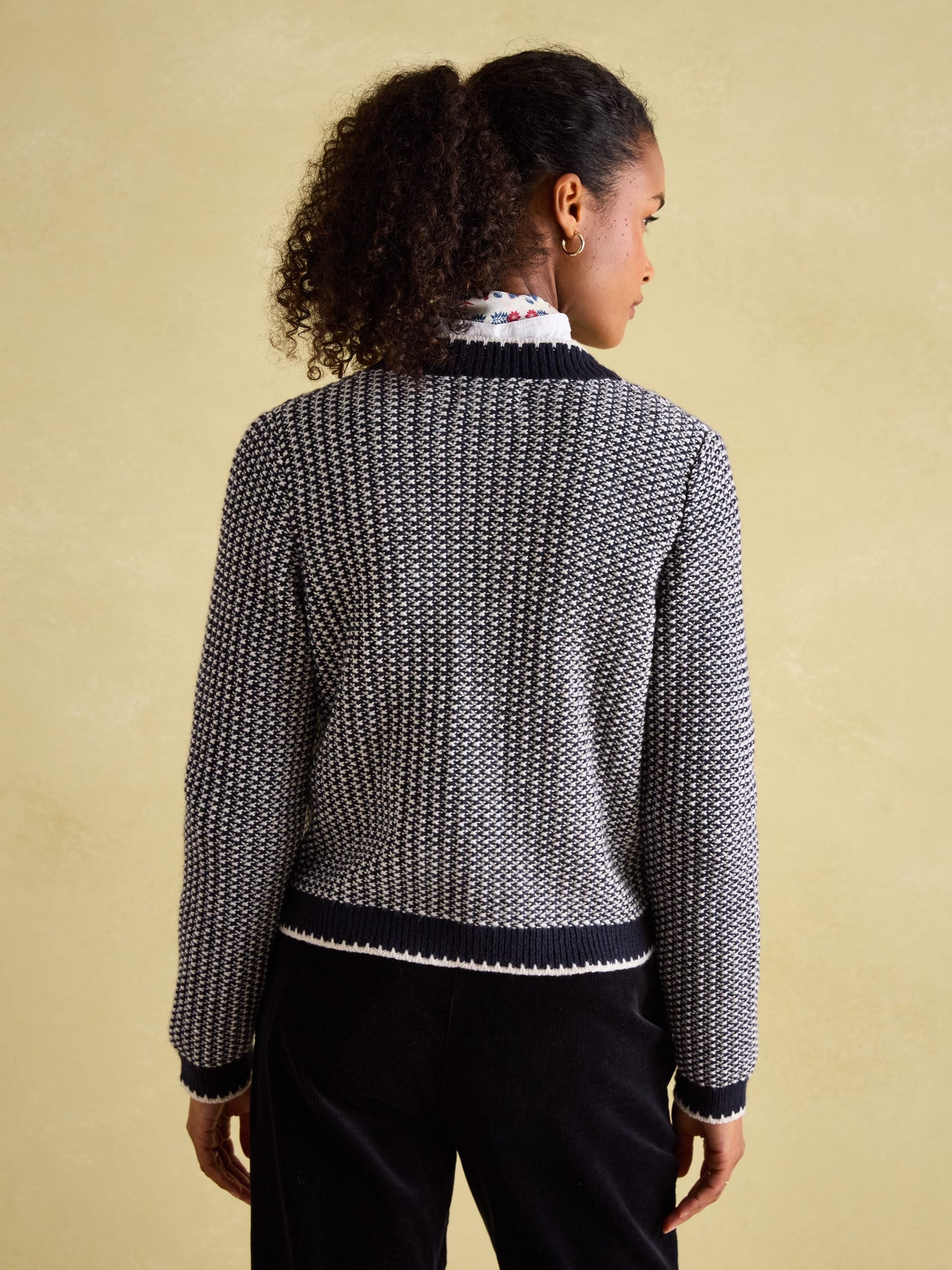 Bridget Navy Button Through Textured Cardigan