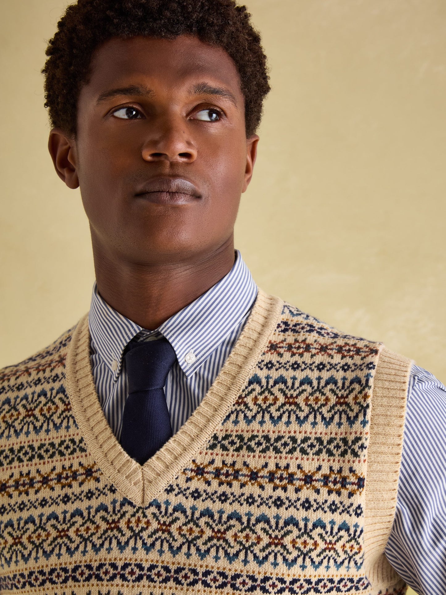 Fair Isle Cream Knitted Vest Contains Merino Wool