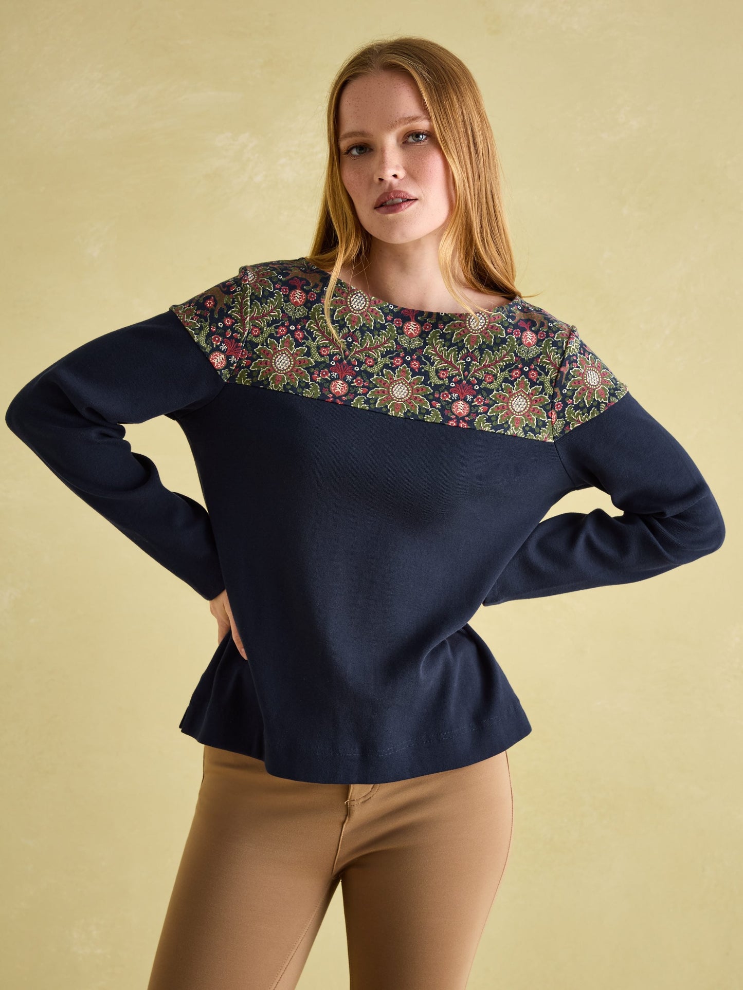 New Harbour Navy Damask Boat Neck Breton Top