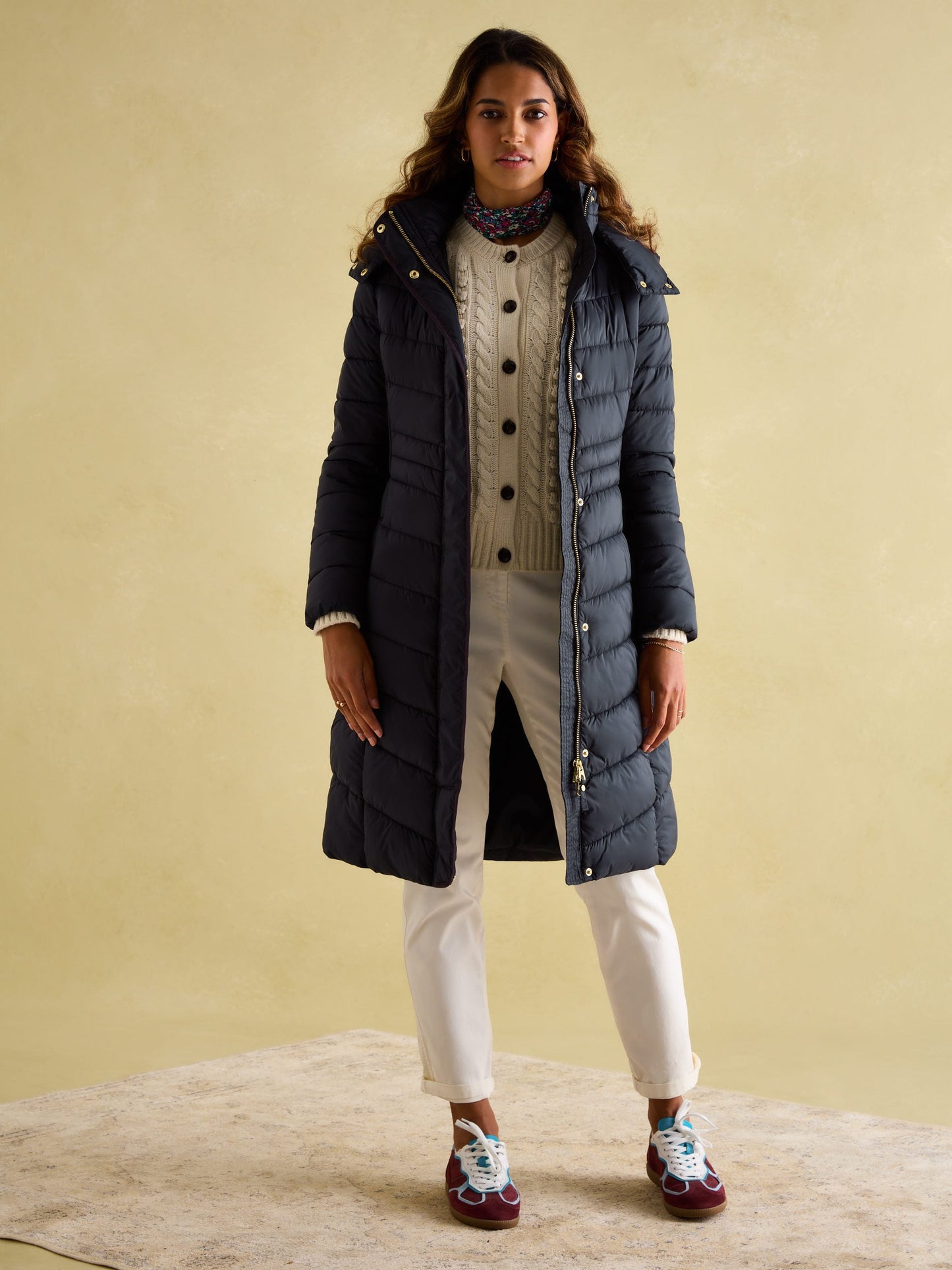 Pembury Navy Showerproof Longline Padded Coat With Hood