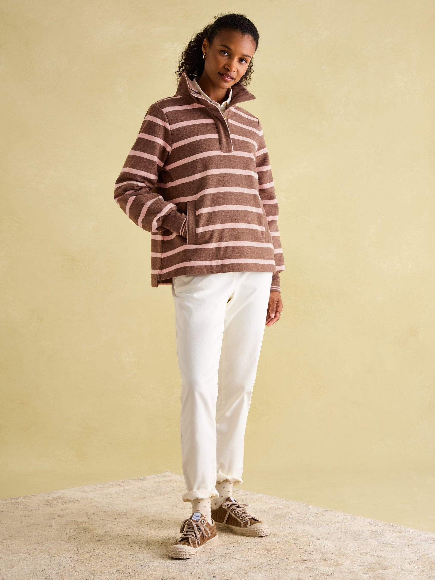 Burnham Chocolate Brown pink Funnel Neck Quarter Zip Sweatshirt