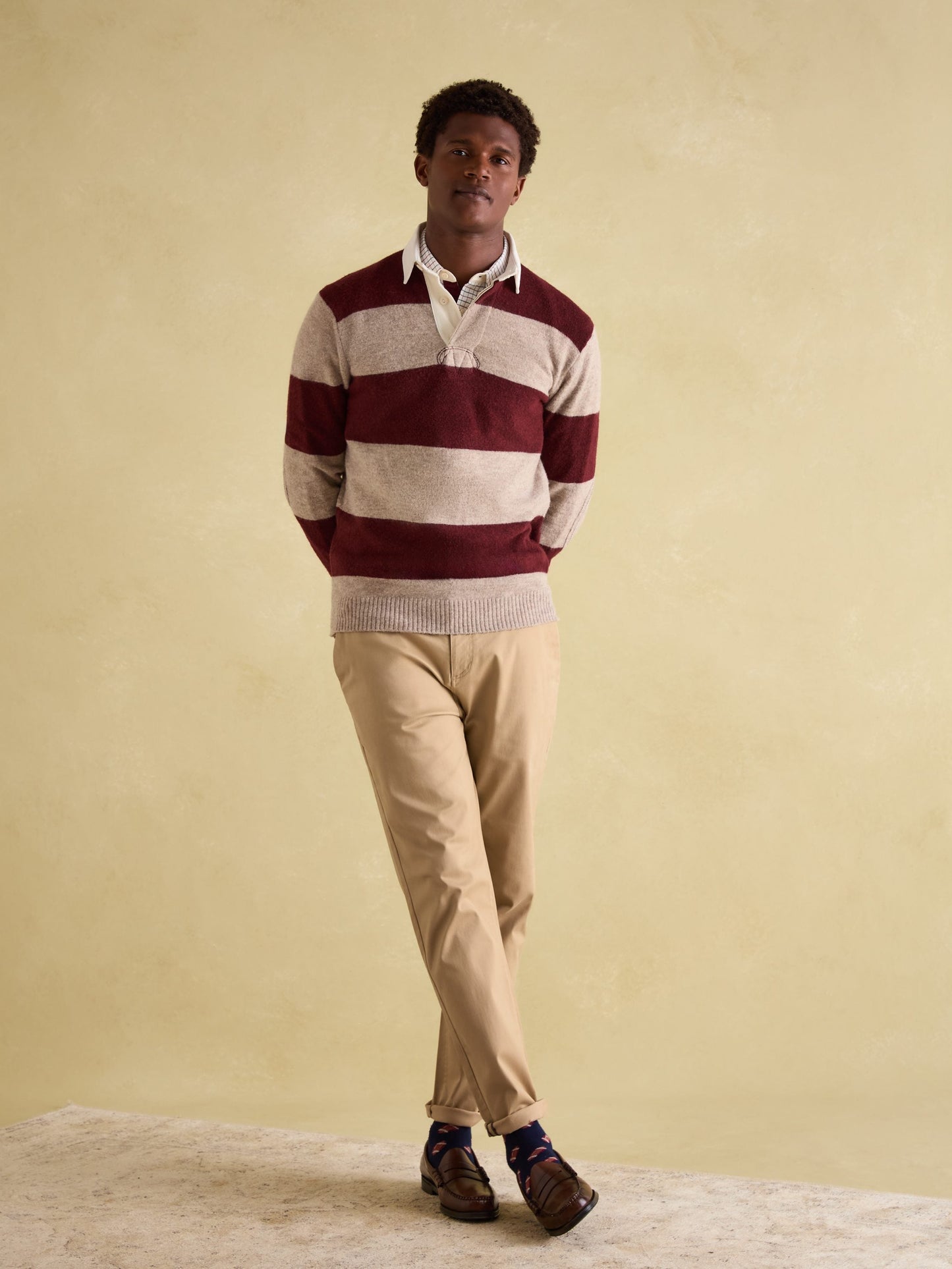 Seymour Burgundy & Cream Knitted Rugby Shirt