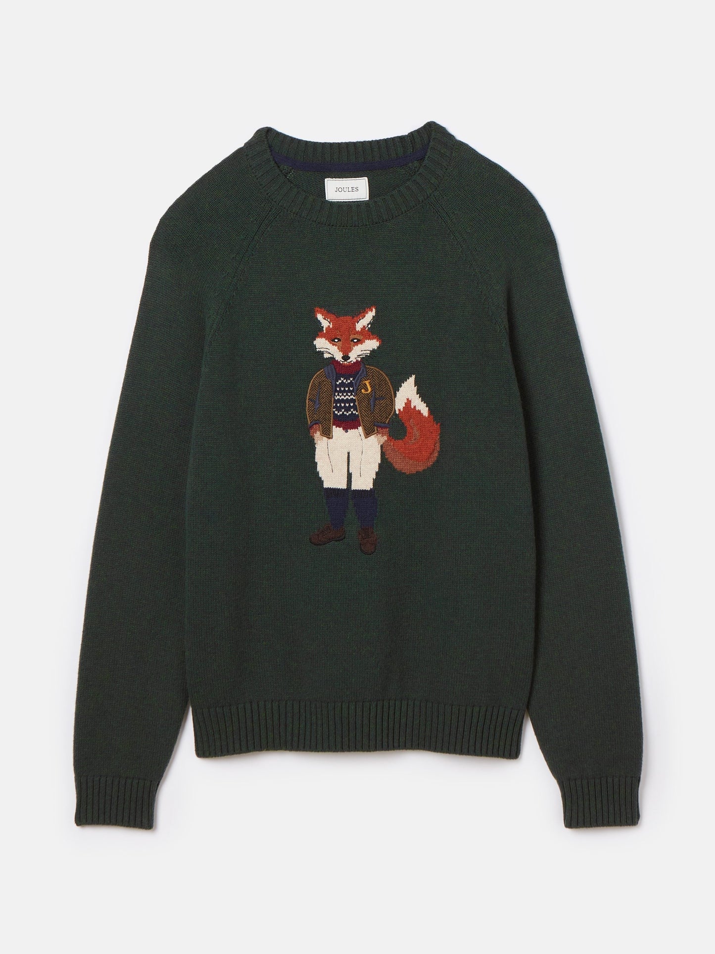 Fenton Fox Green Intarsia Crew Knit Jumper