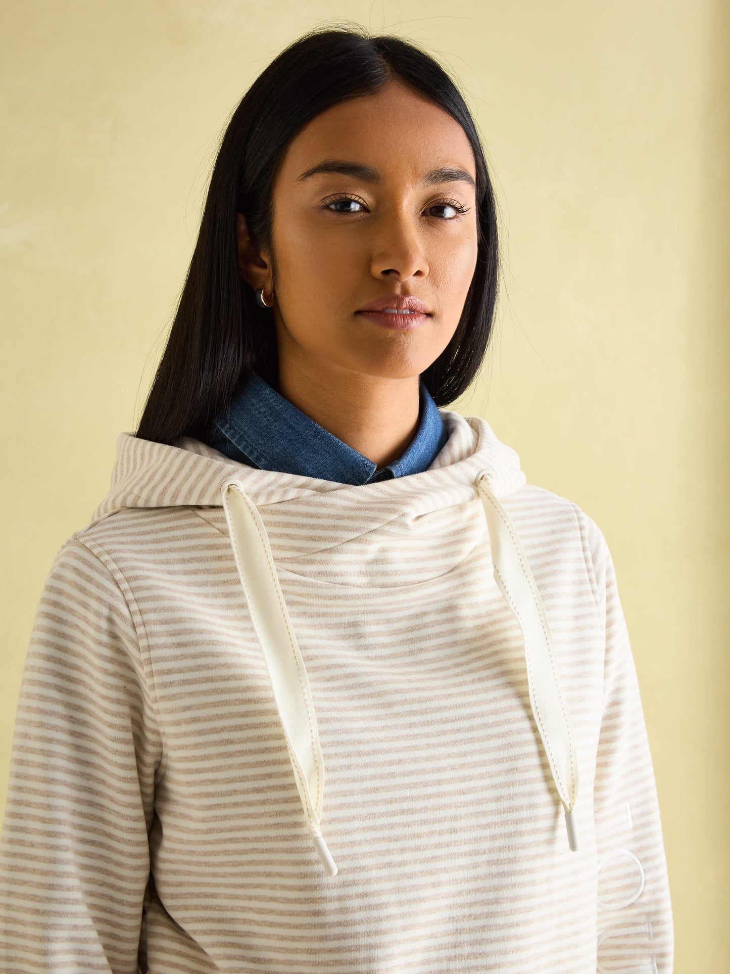 Rushton Natural Stripe Cowl Neck Hoodie