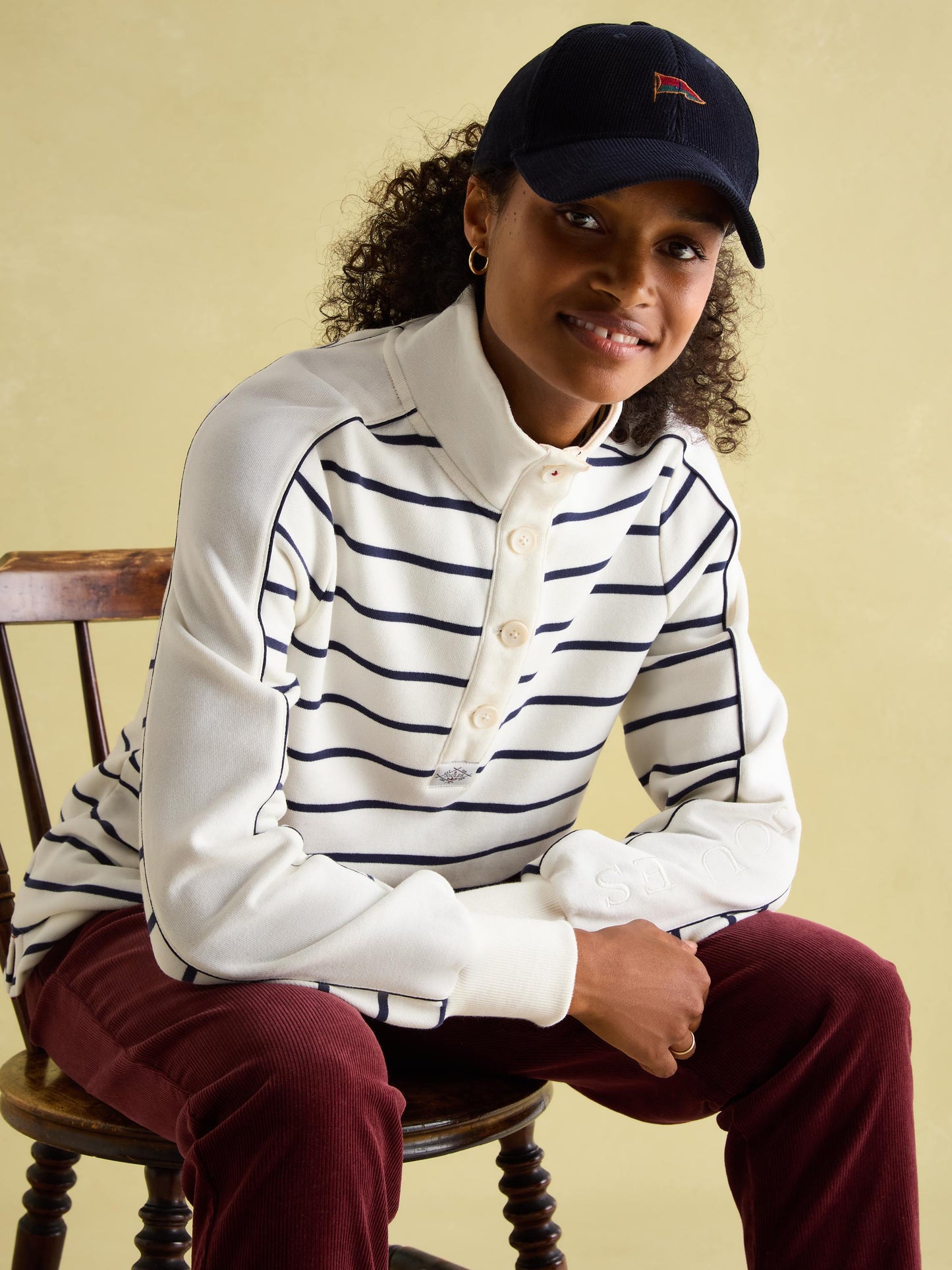 Southwold Navy Button Down Striped Sweatshirt