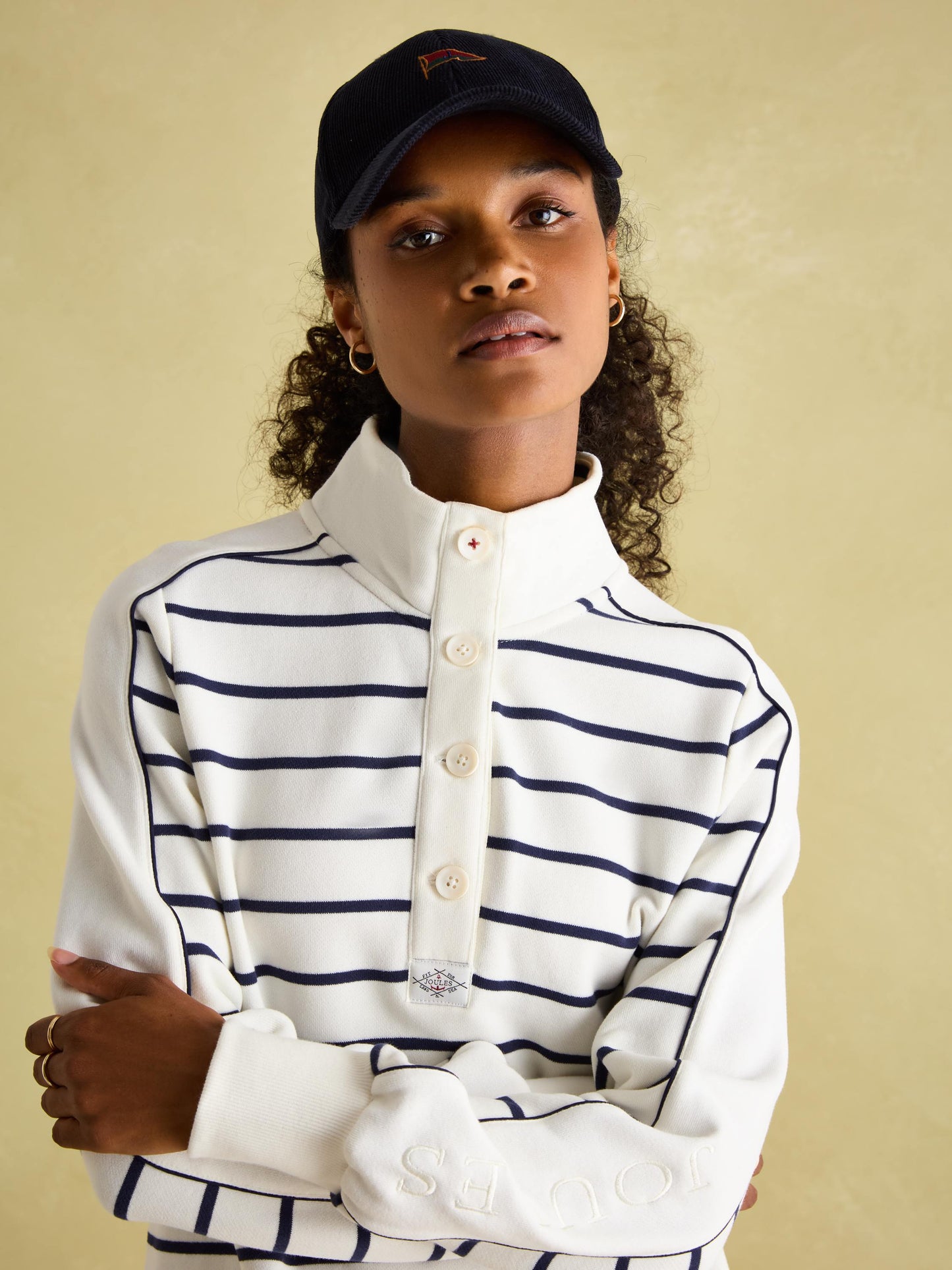 Southwold Navy Button Down Striped Sweatshirt