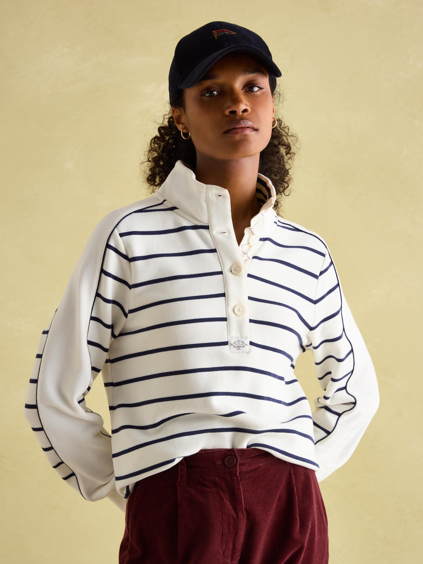 Southwold Navy Button Down Striped Sweatshirt