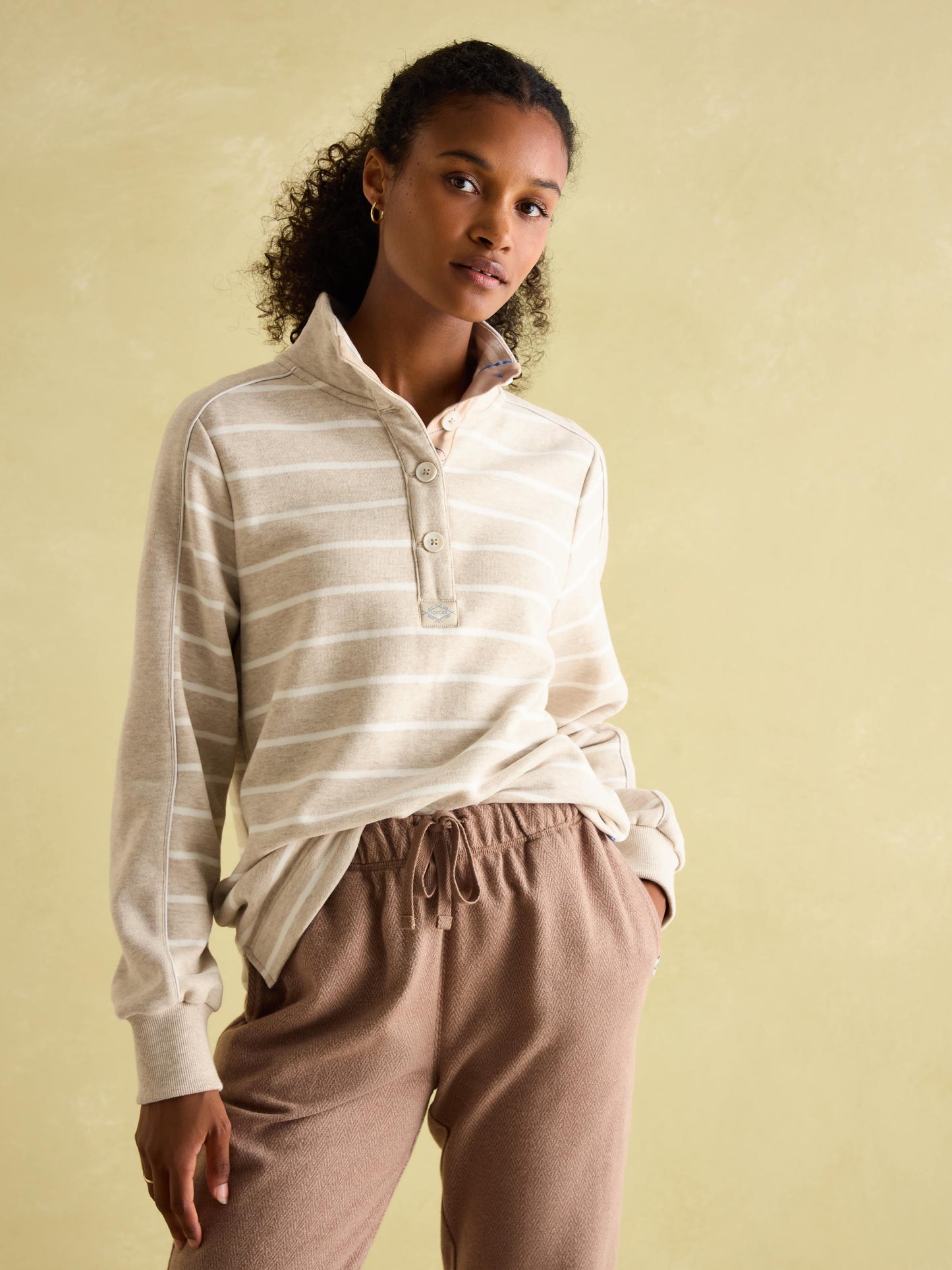 Southwold Oatmarl Button Down Striped Sweatshirt