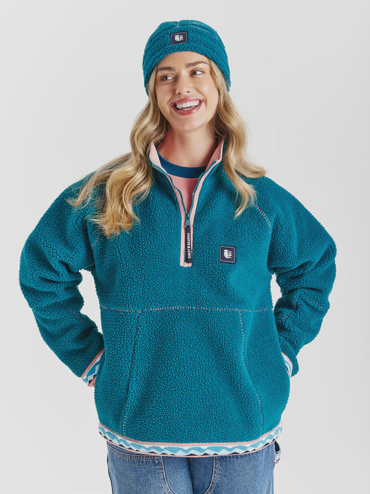 Gael 1/4 Zip Sherpa Fleece - Teal Green