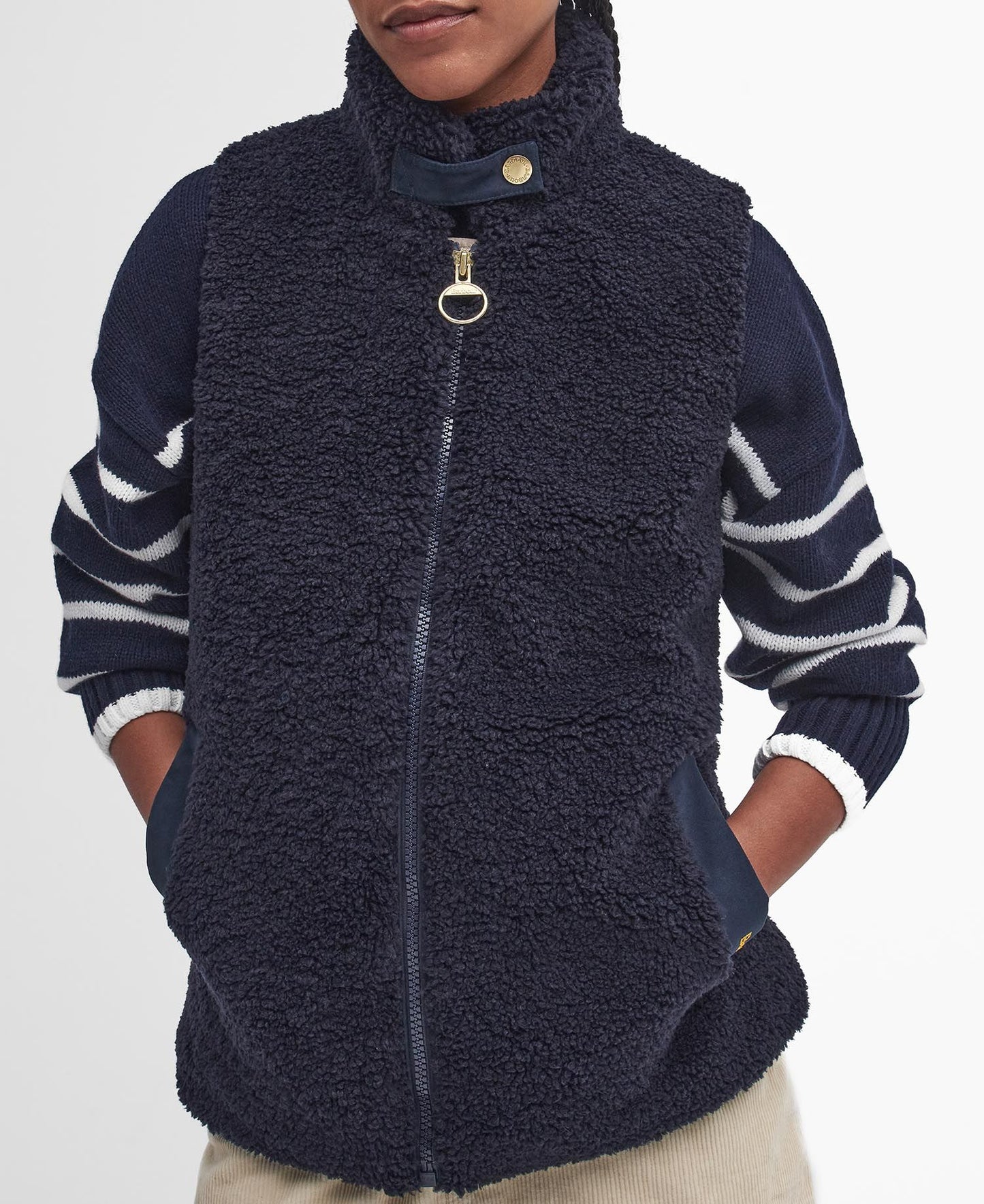 Elisha Fleece Gilet - Dark Navy/Military Brown/Light Sand