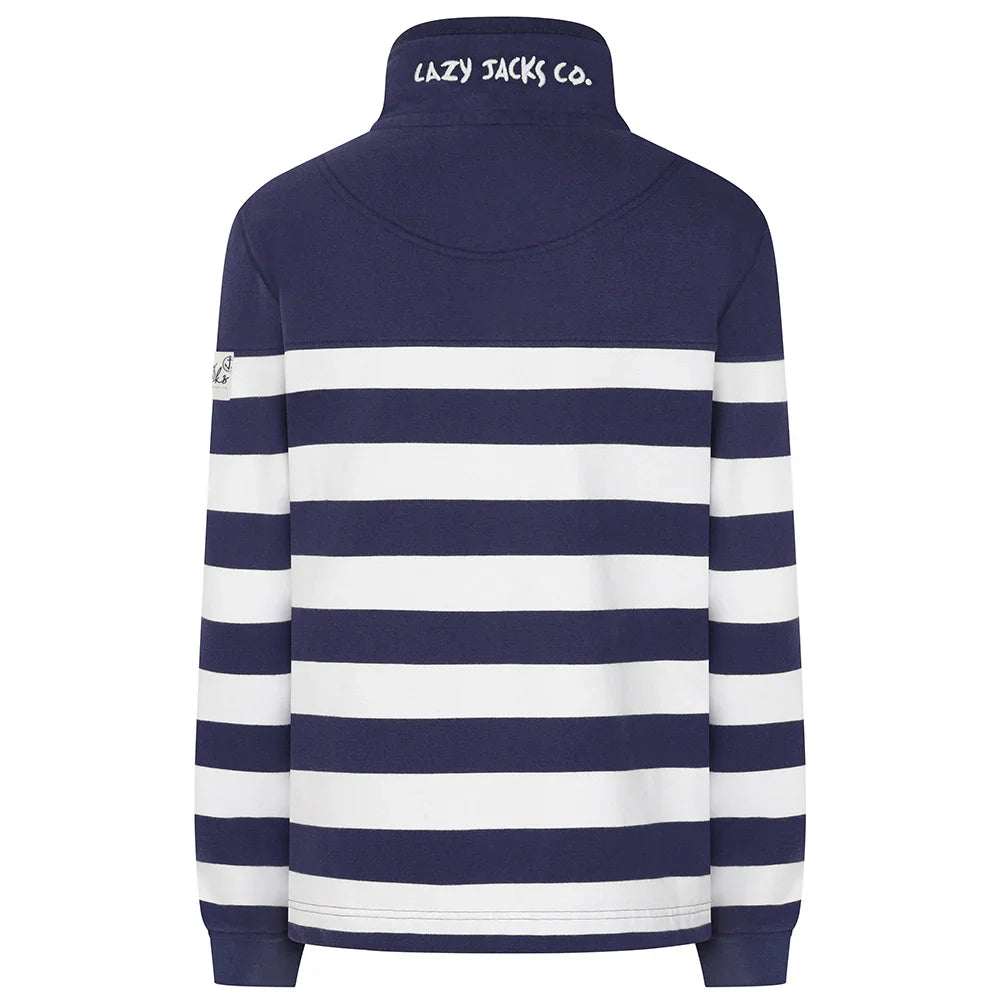 Super Soft Stripe Button Neck Sweatshirt - Twilight