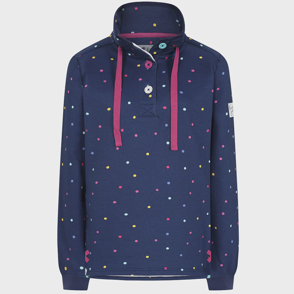 LJ14 - Ladies Patterned Button Neck Sweatshirt - Polka Dot Twilight