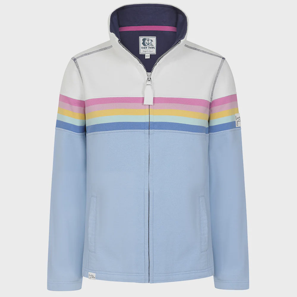 Super Soft Full Zip Striped Sweatshirt - Sky