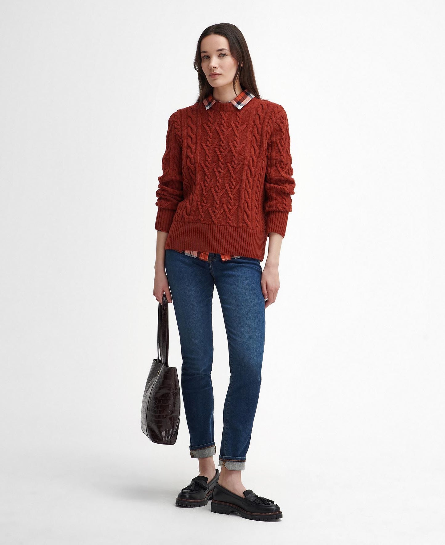 Solway Cable-Knit Crew Neck Jumper - Spiced Pumpkin