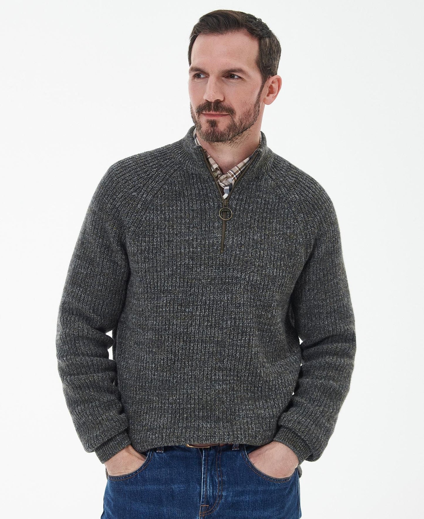 Horseford Half Zip Knitted Jumper - Olive