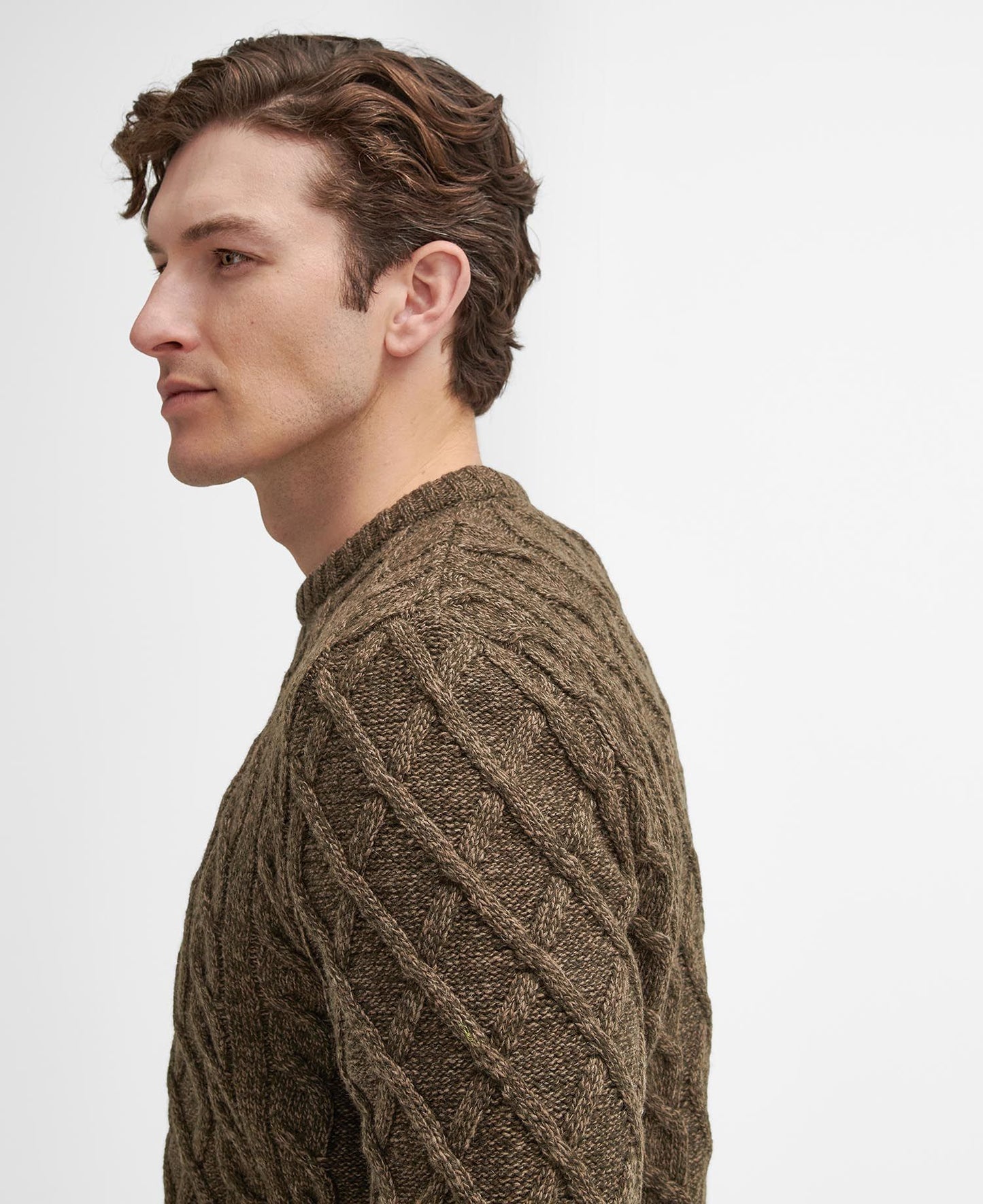 Stowford Cable Crew Neck Sweater - Olive Mix