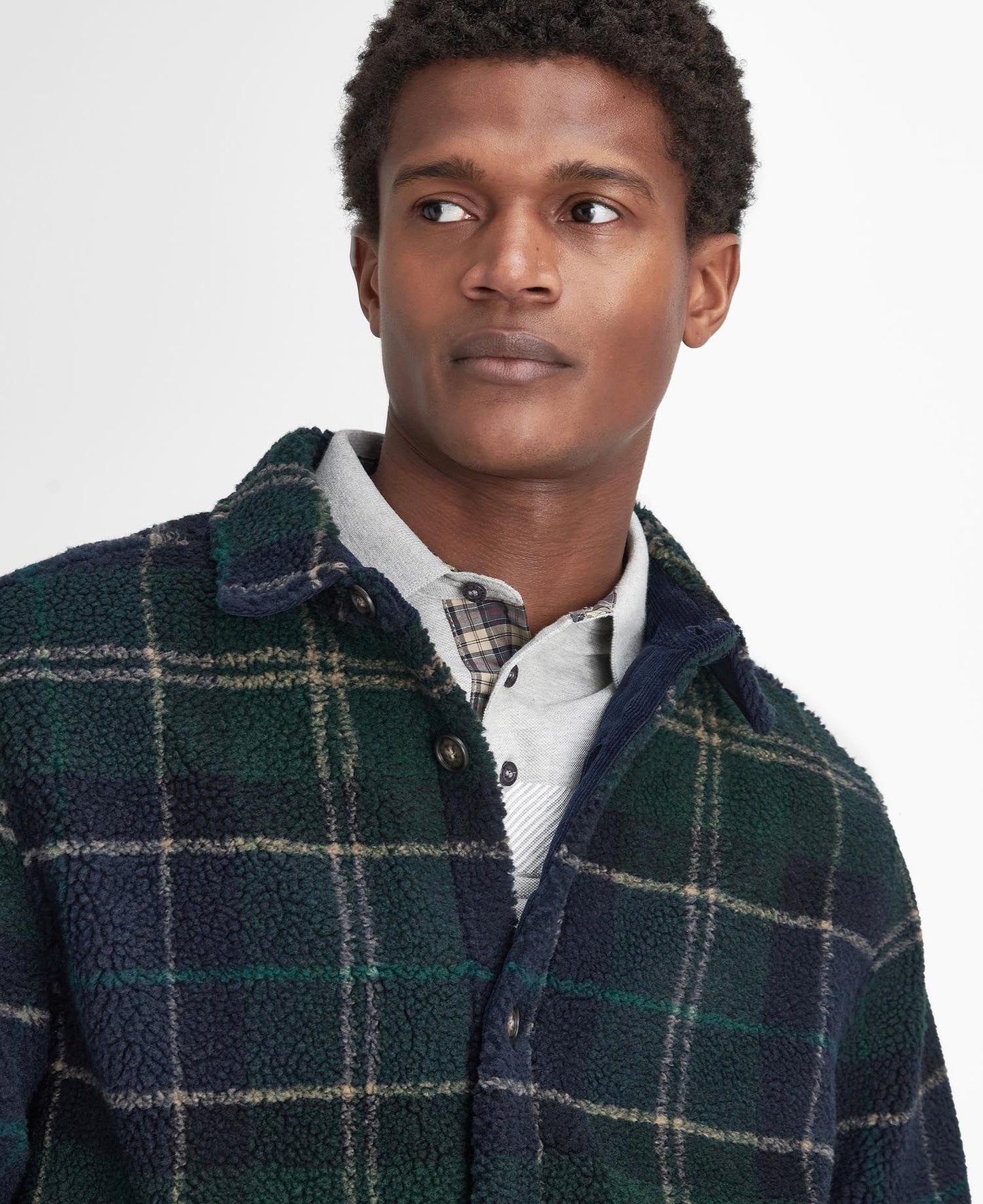 Bryson Tartan Fleece Overshirt - Green Loch Tartan